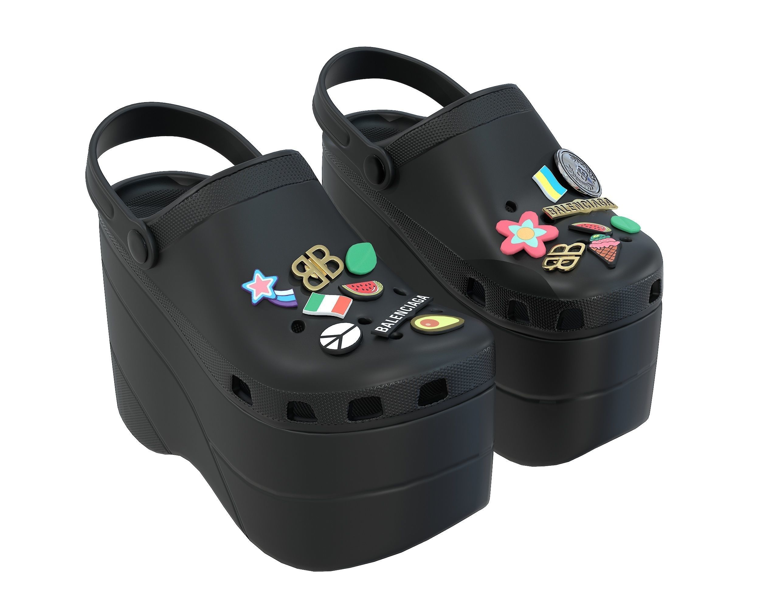 Balenciaga X Crocs Platform Sandals Low-poly 3D model_7