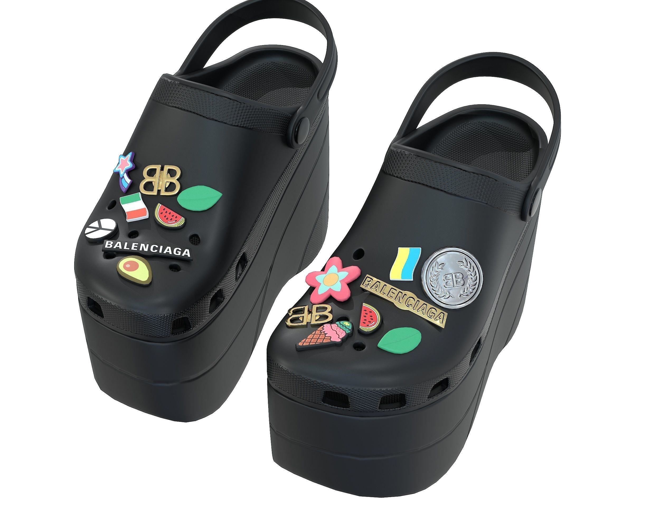 Balenciaga X Crocs Platform Sandals Low-poly 3D model_14