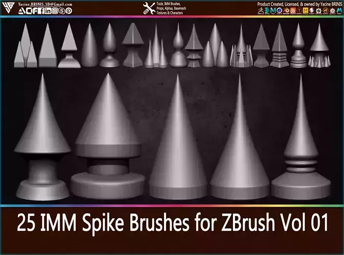 25 IMM Spike Brushes for ZBrush Vol 01 Low-poly 3D model