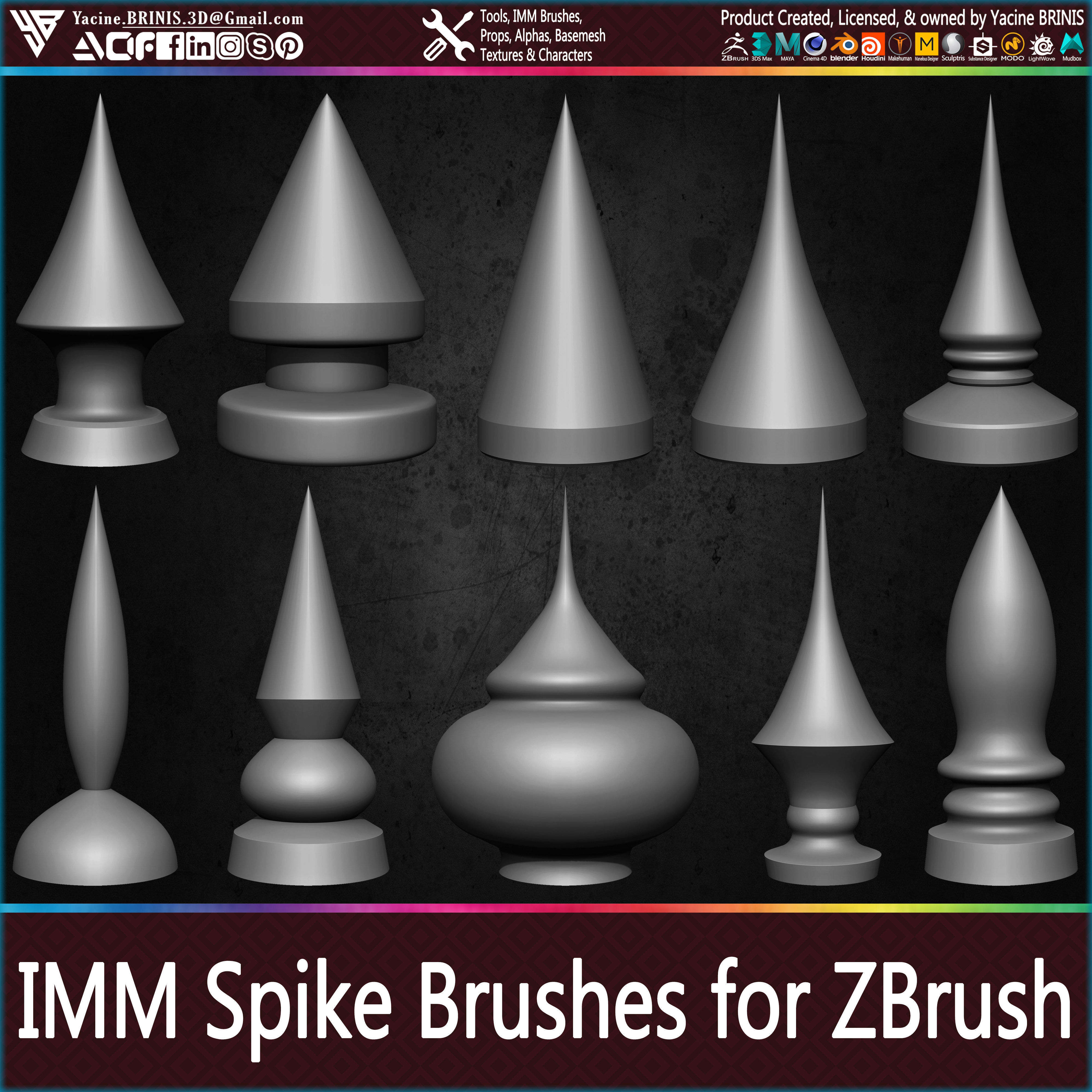 25 IMM Spike Brushes for ZBrush Vol 01 Low-poly 3D model_15