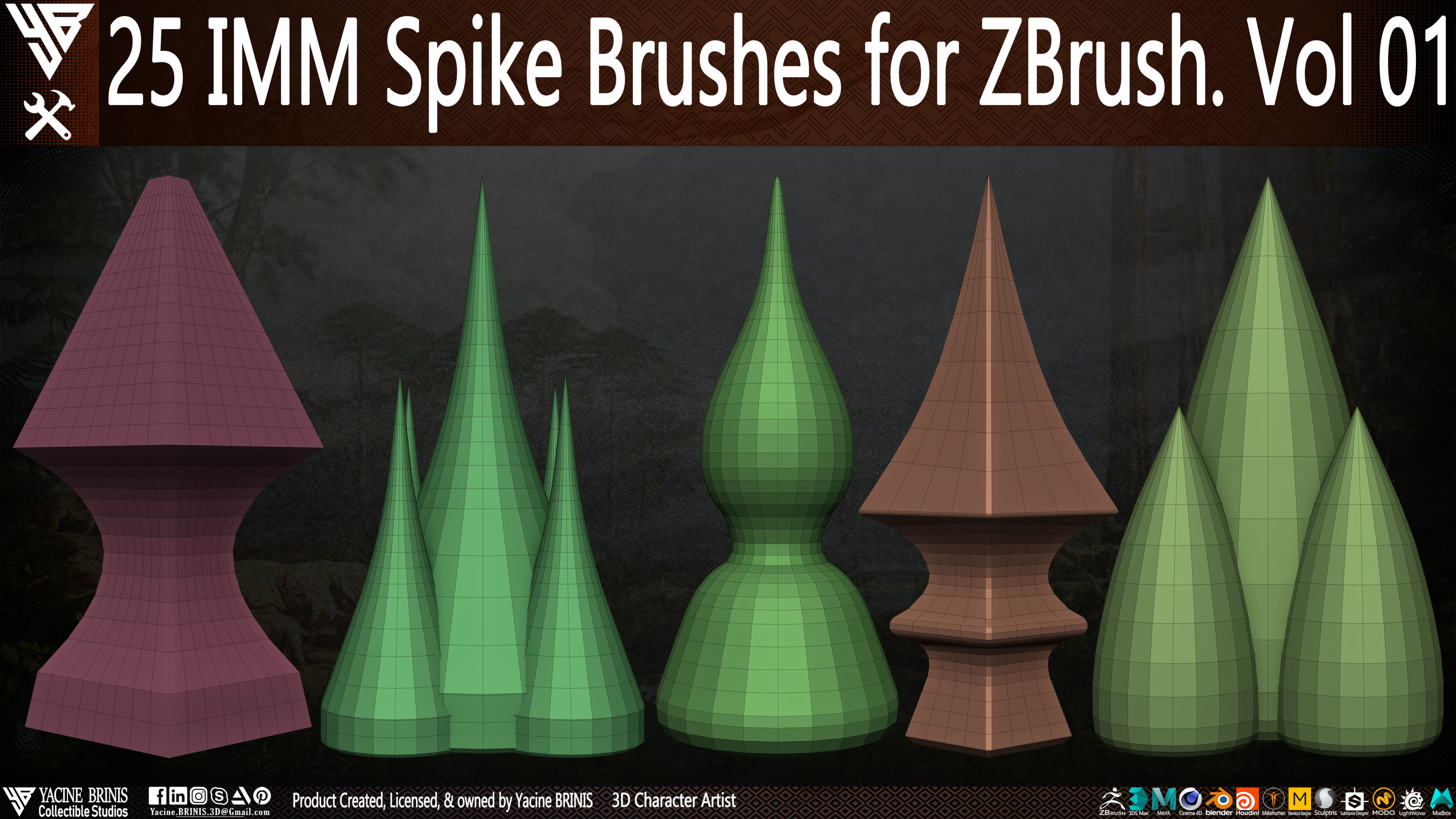 25 IMM Spike Brushes for ZBrush Vol 01 Low-poly 3D model_8