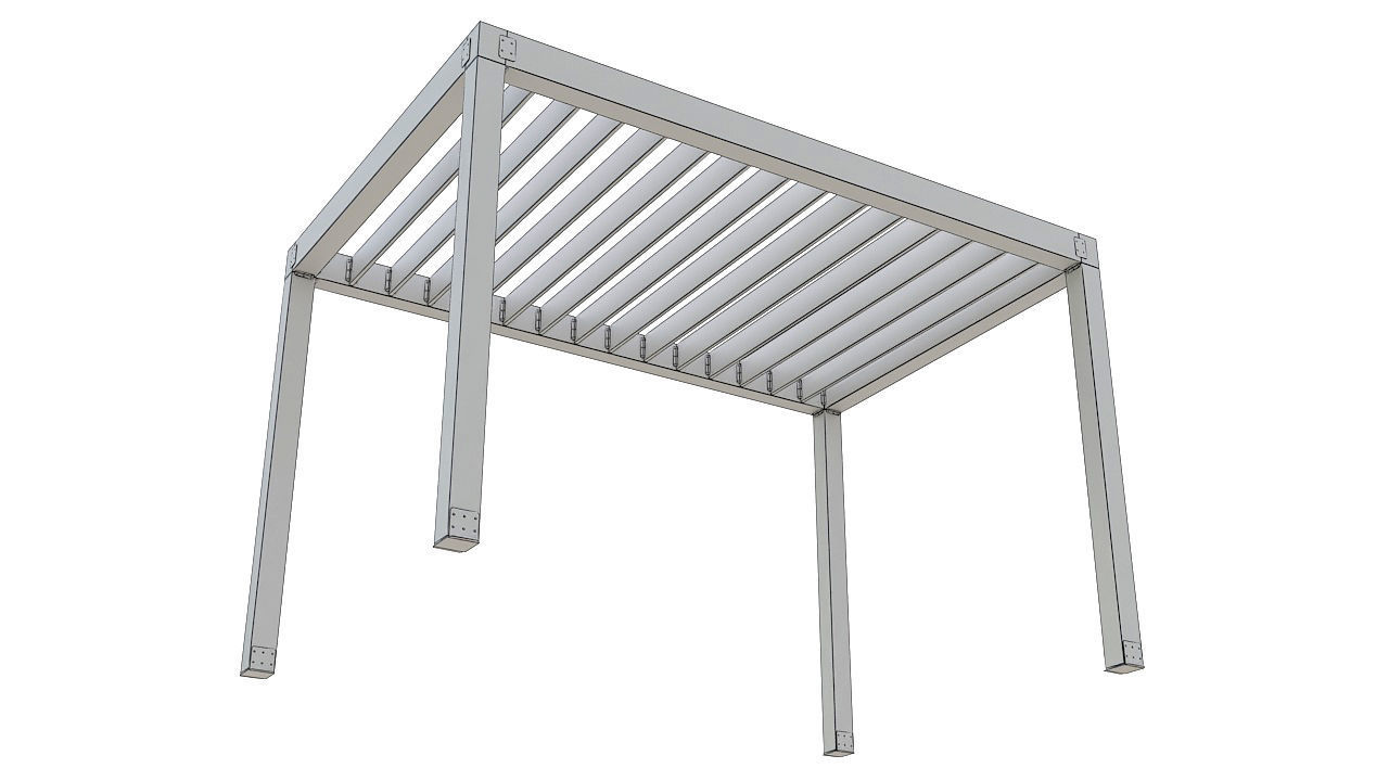 Wooden pergola with roof 3D model_8