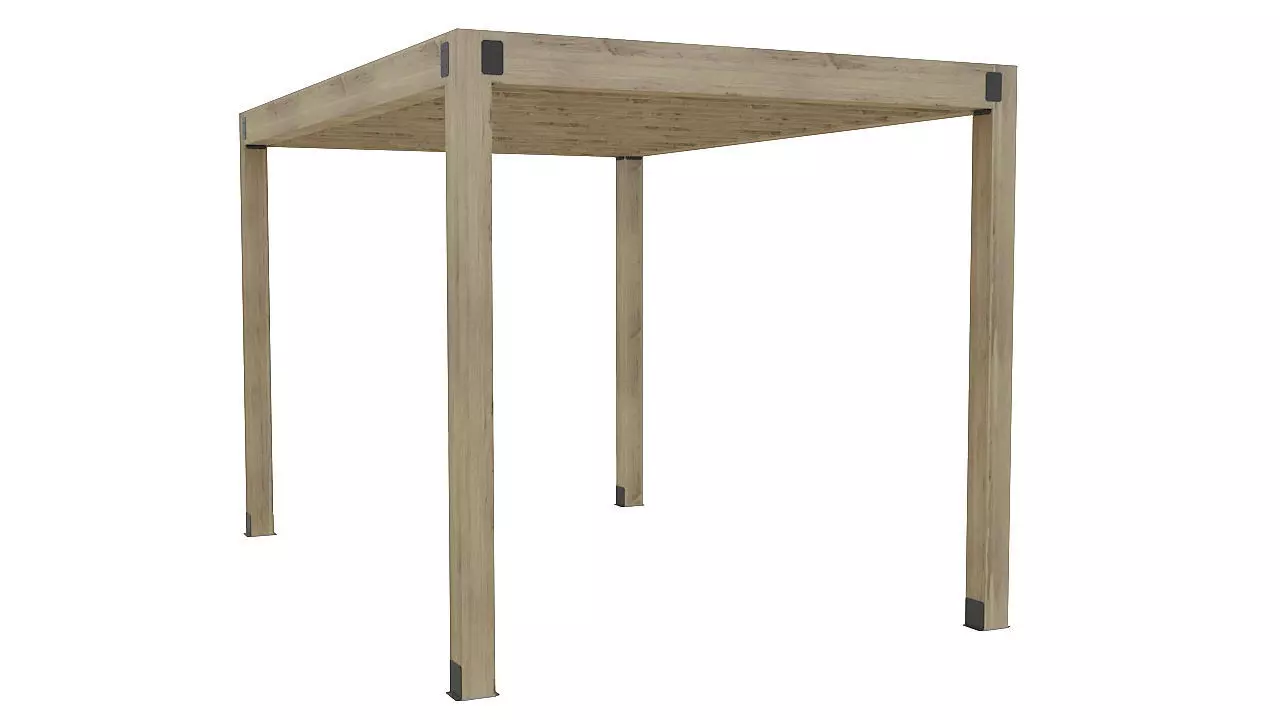 Wooden pergola with roof 3D model_0