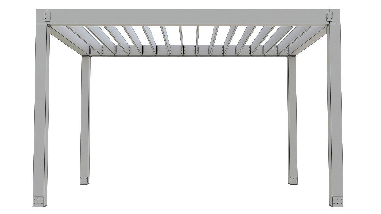 Wooden pergola with roof 3D model_10