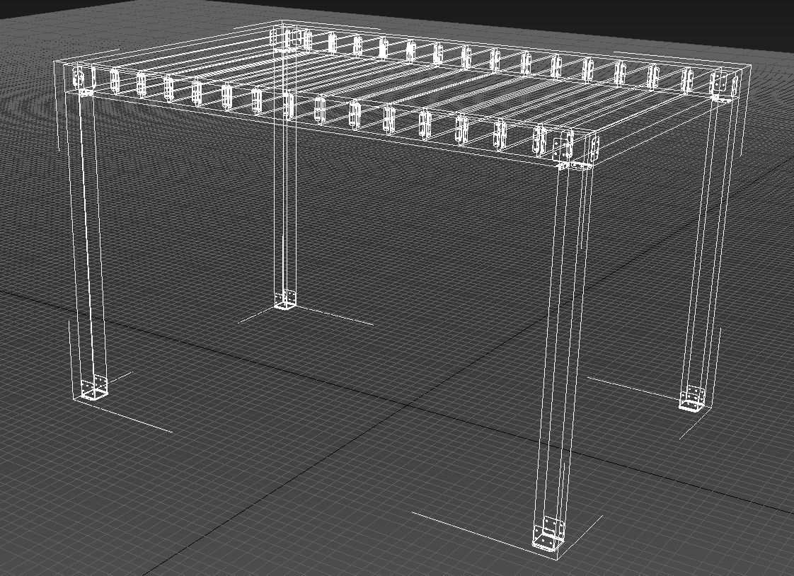 Wooden pergola with roof 3D model_14