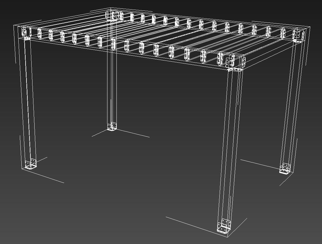 Wooden pergola with roof 3D model_15
