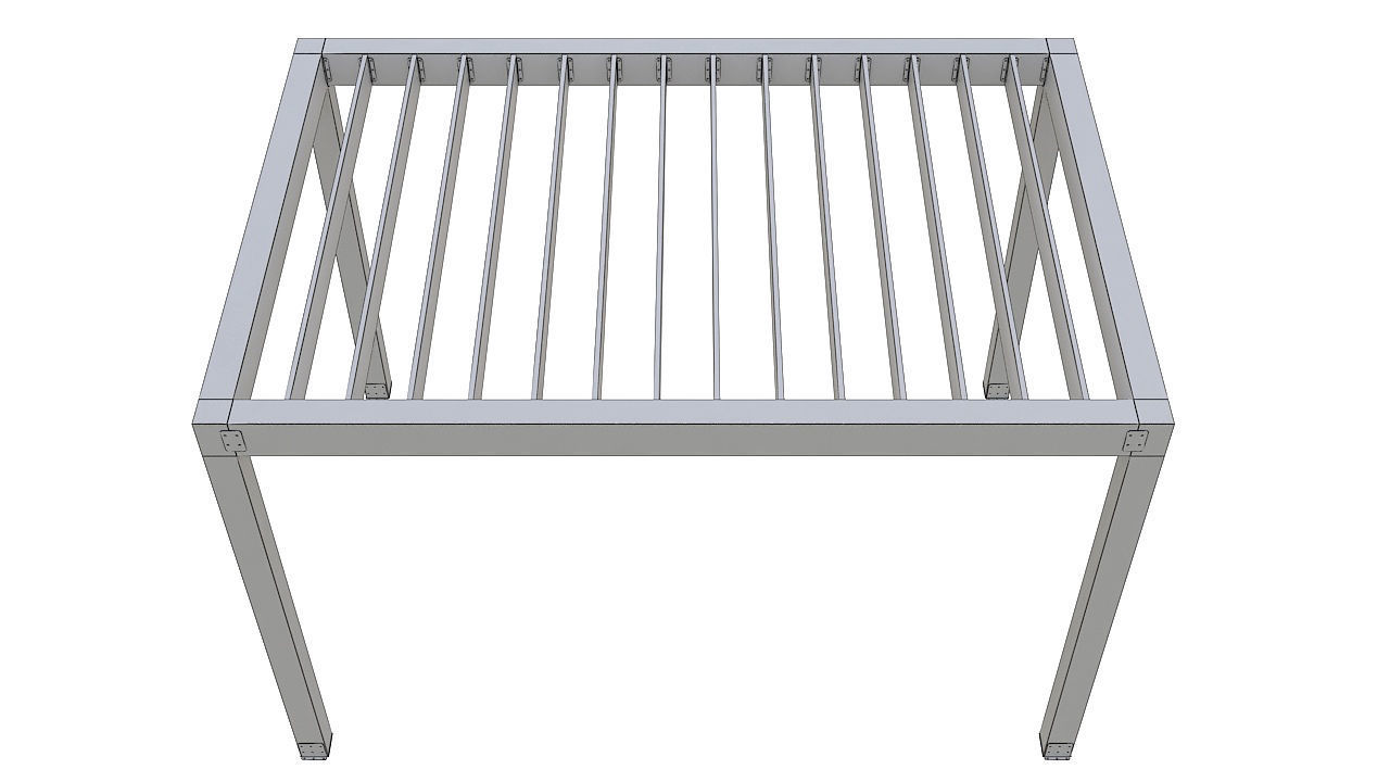 Wooden pergola with roof 3D model_9