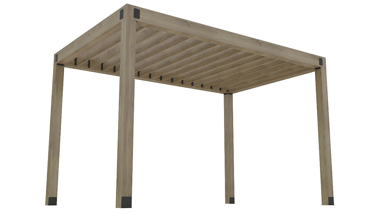 Wooden pergola with roof 3D model_3