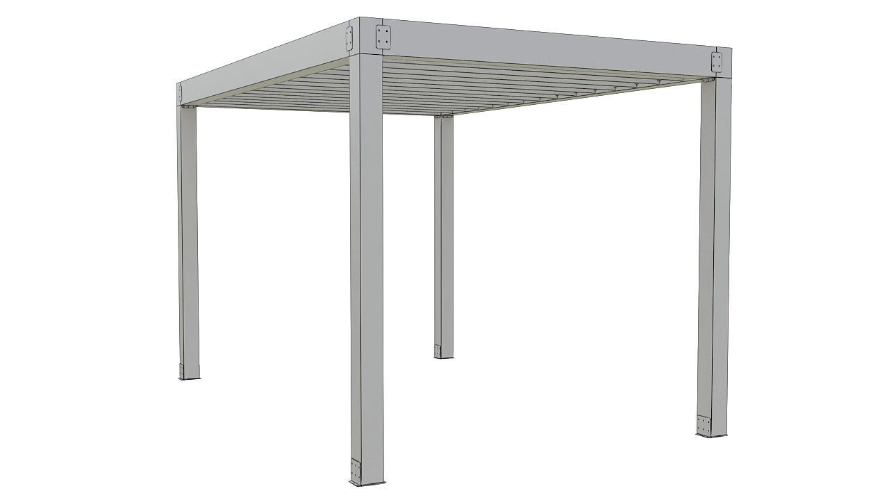 Wooden pergola with roof 3D model_7