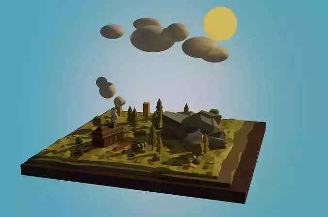 House in the forest ready to game low poly