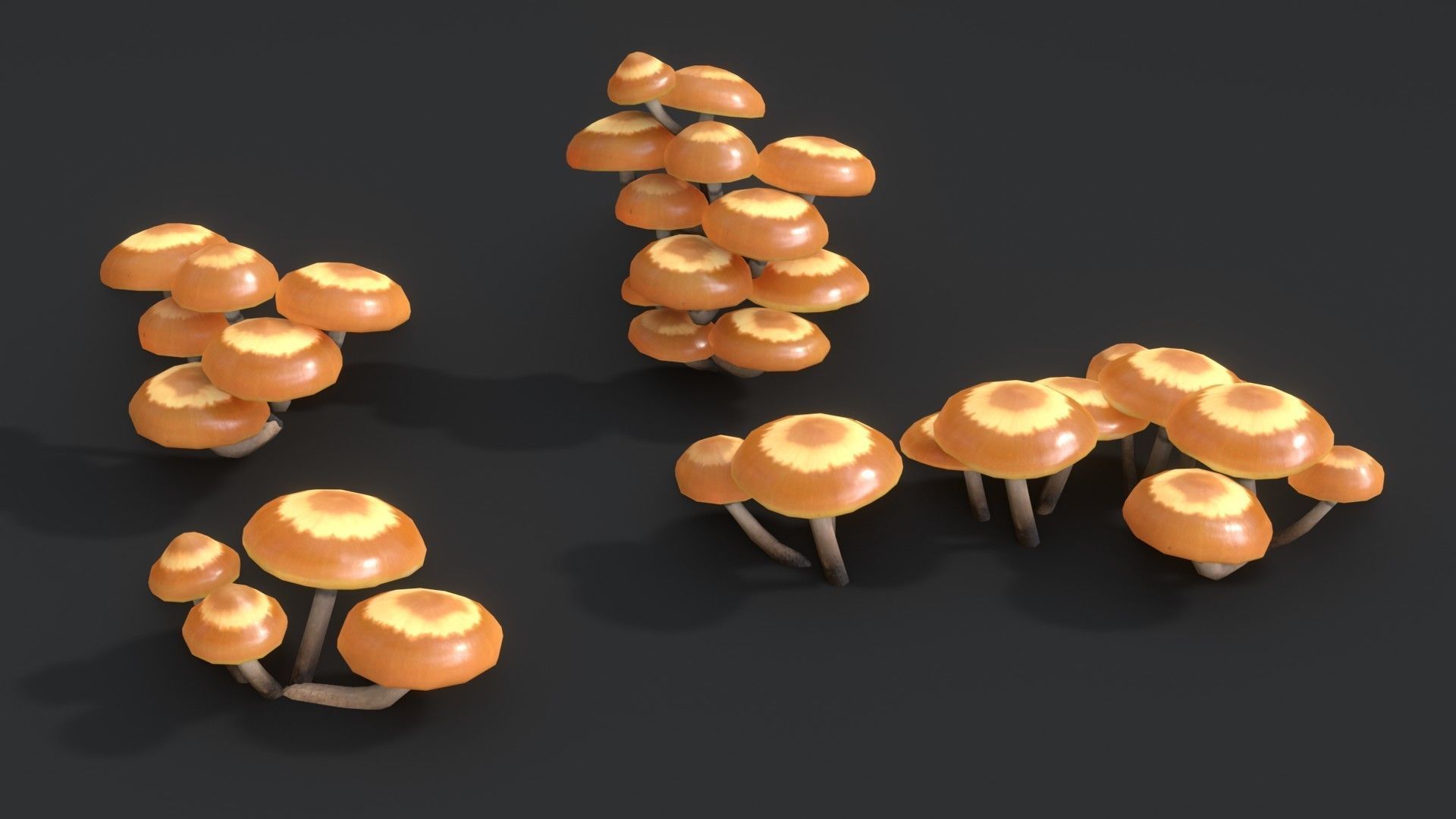 Sheathed Woodtuft Mushrooms Set Low-poly 3D model_7