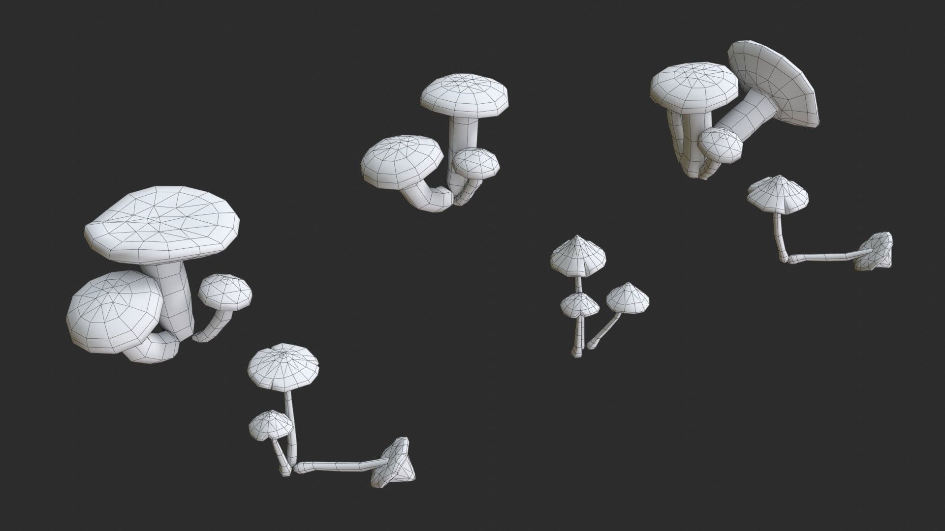 Crimson Waxcap and Witch Hat Mushrooms Set Low-poly 3D model_16