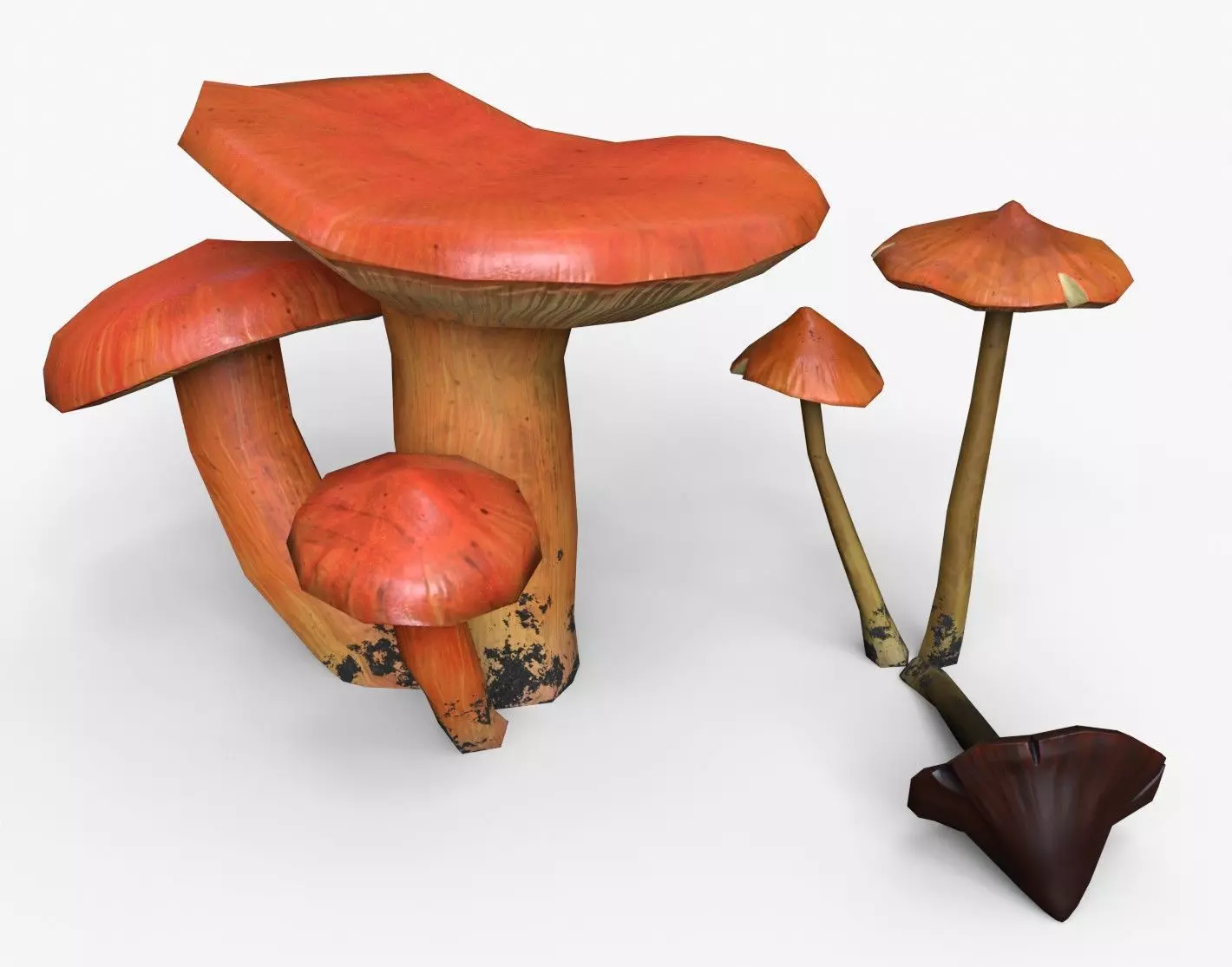 Crimson Waxcap and Witch Hat Mushrooms Set Low-poly 3D model_0