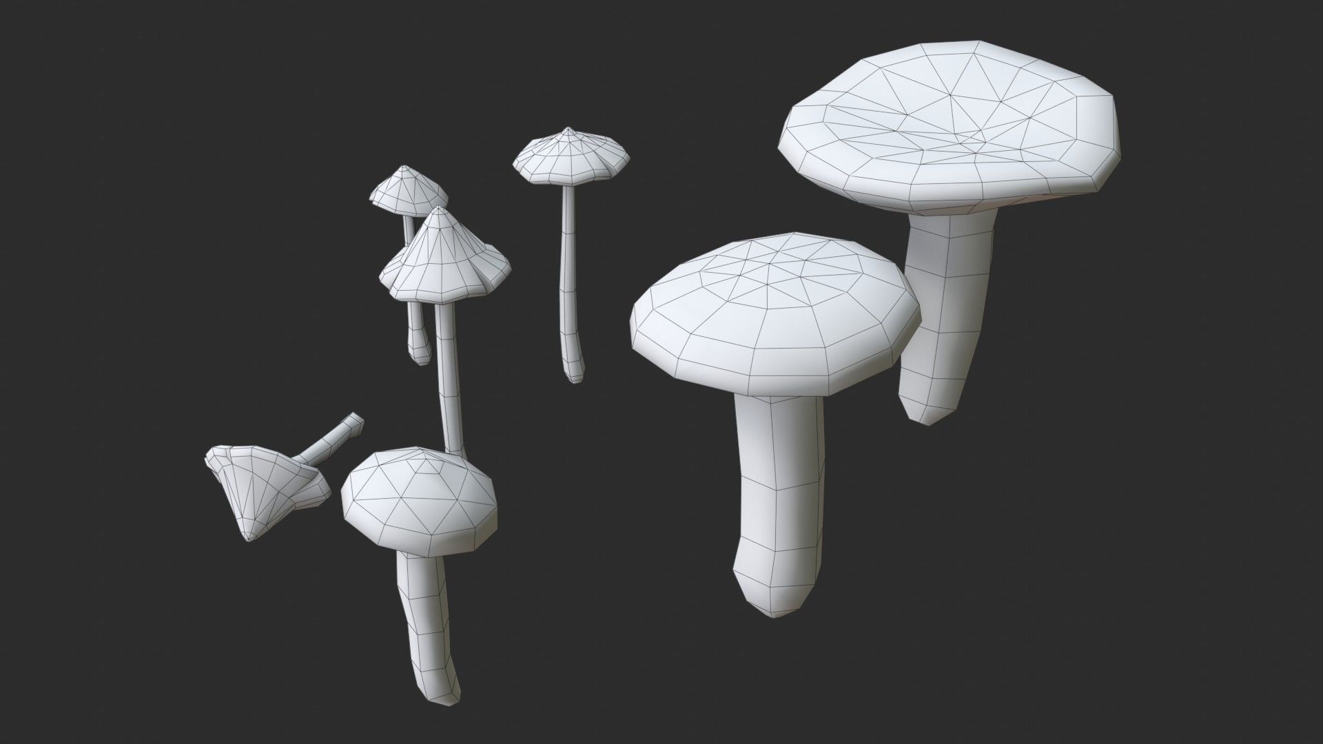 Crimson Waxcap and Witch Hat Mushrooms Set Low-poly 3D model_15