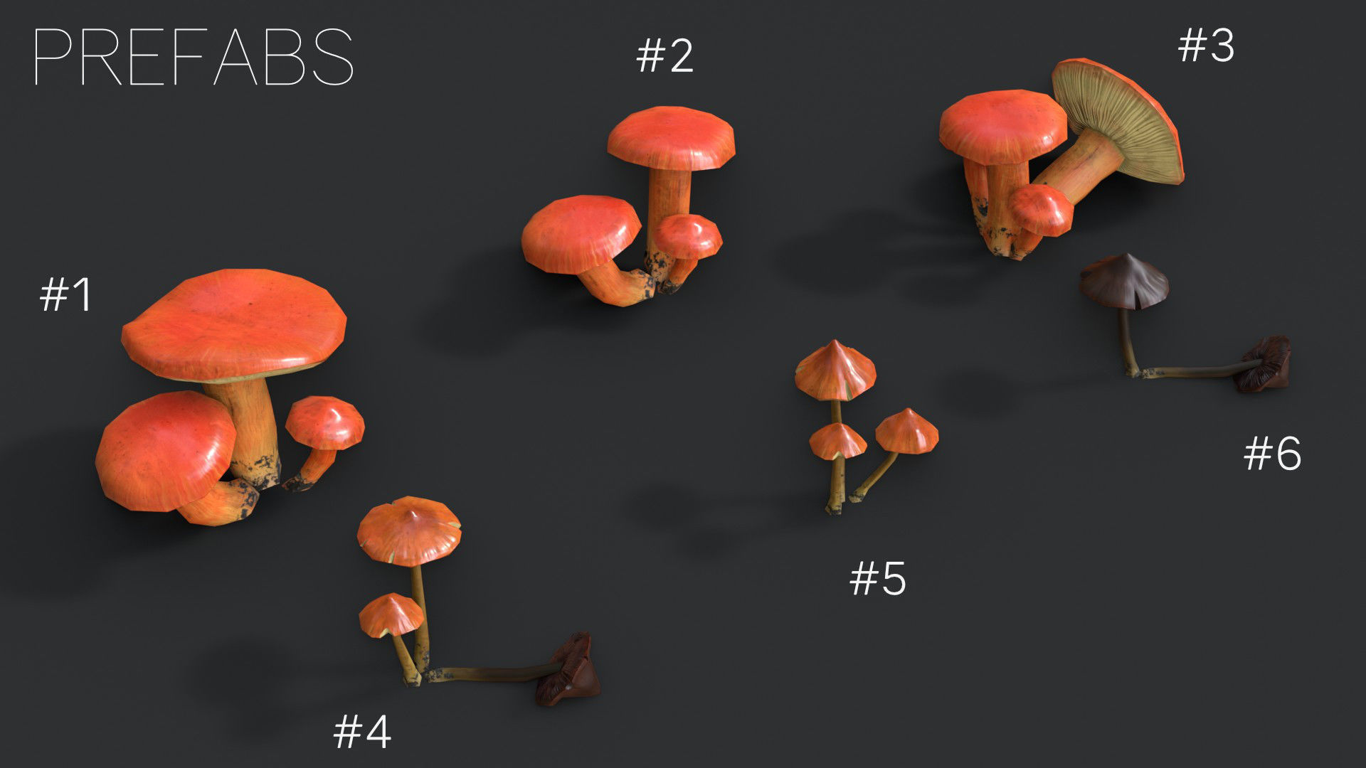 Crimson Waxcap and Witch Hat Mushrooms Set Low-poly 3D model_8