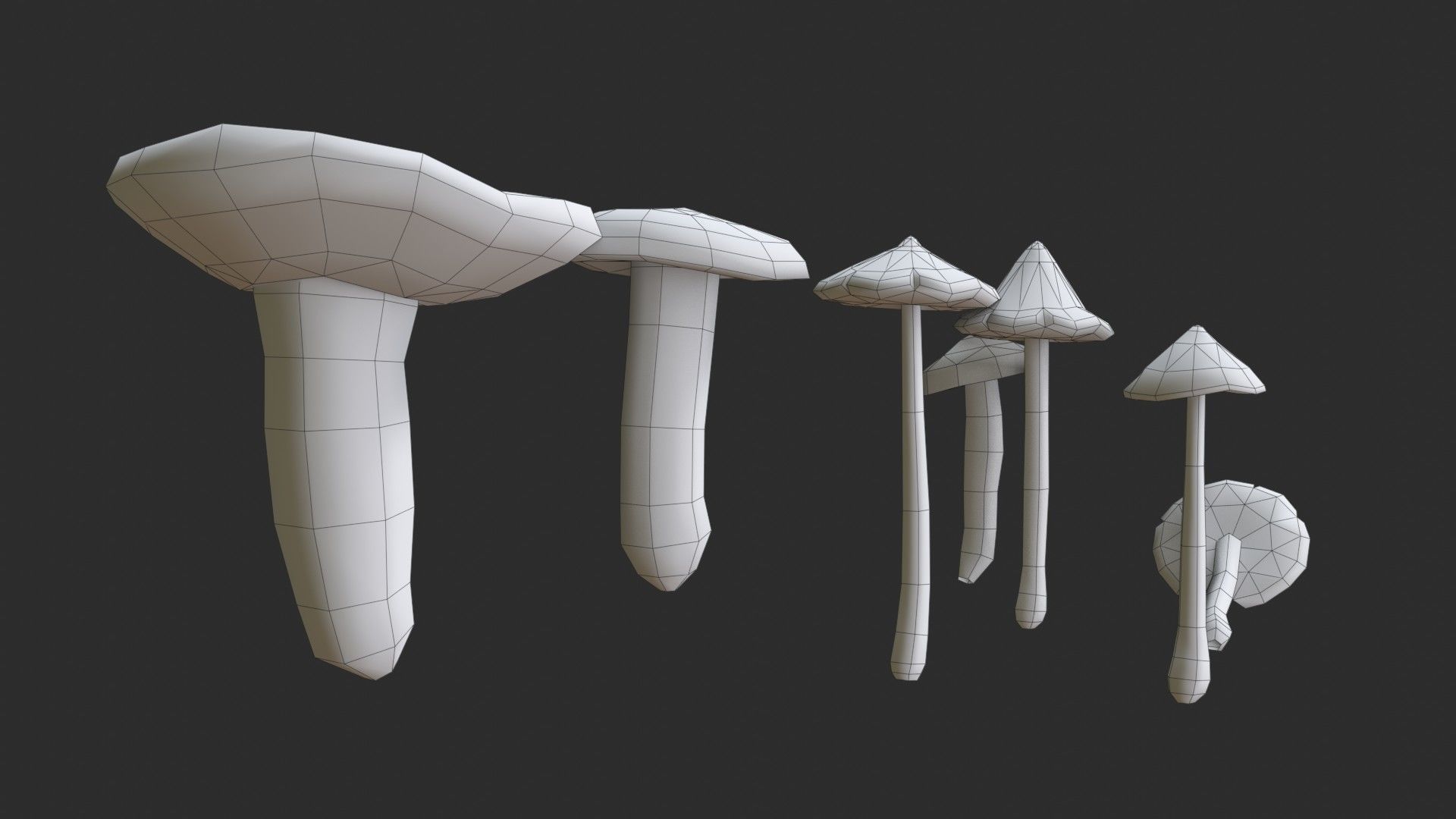 Crimson Waxcap and Witch Hat Mushrooms Set Low-poly 3D model_12