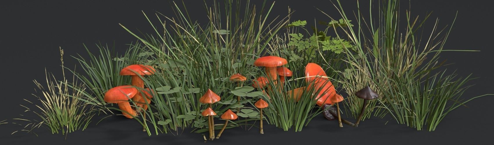 Crimson Waxcap and Witch Hat Mushrooms Set Low-poly 3D model_1