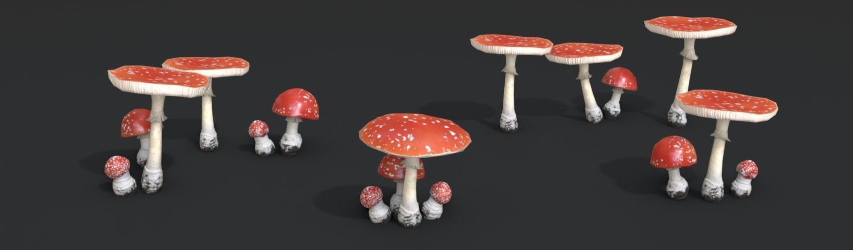 Fly Amanita Set Low-poly 3D model_2