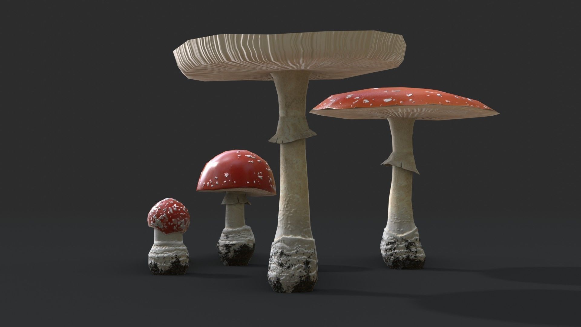 Fly Amanita Set Low-poly 3D model_5