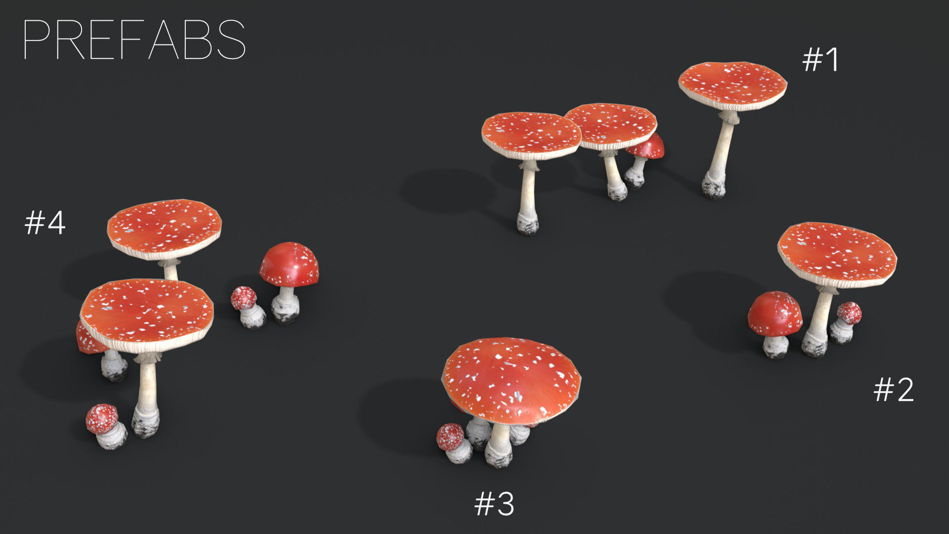 Fly Amanita Set Low-poly 3D model_9