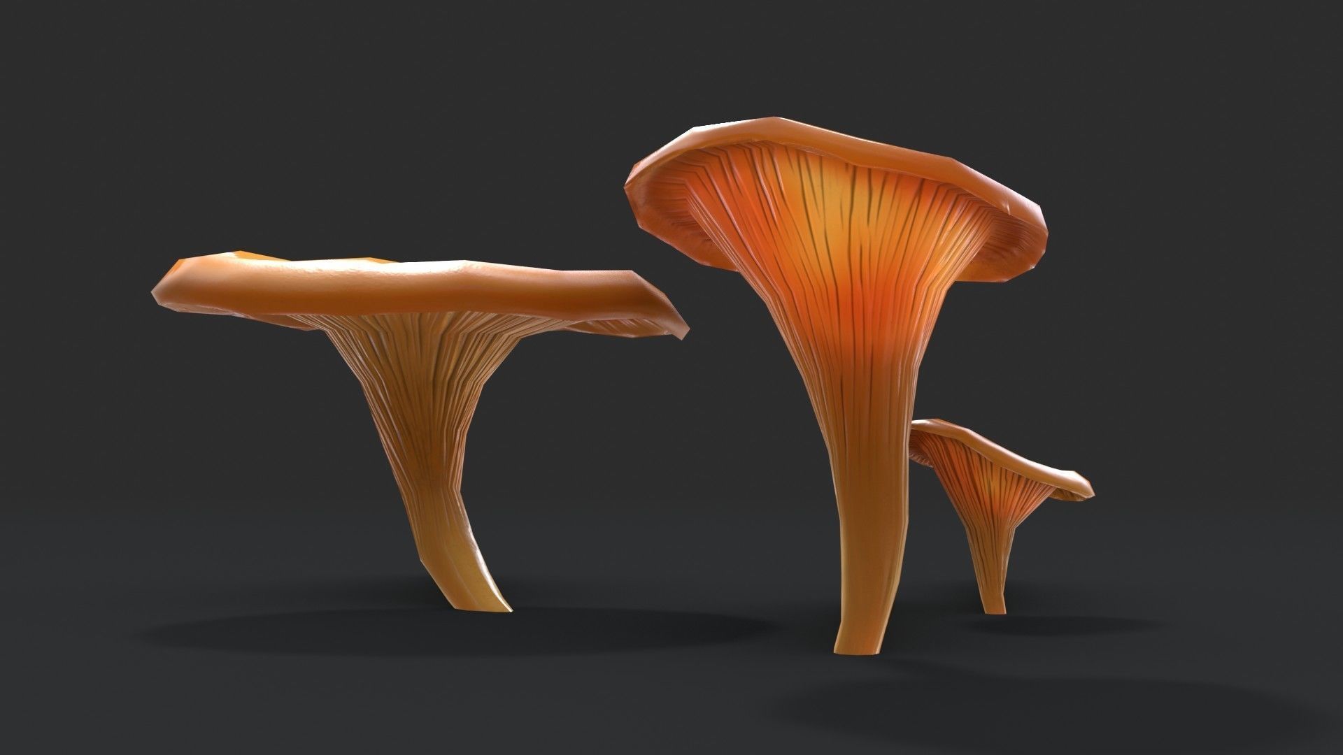 Jack-O-Lantern Mushrooms Set Low-poly 3D model_5