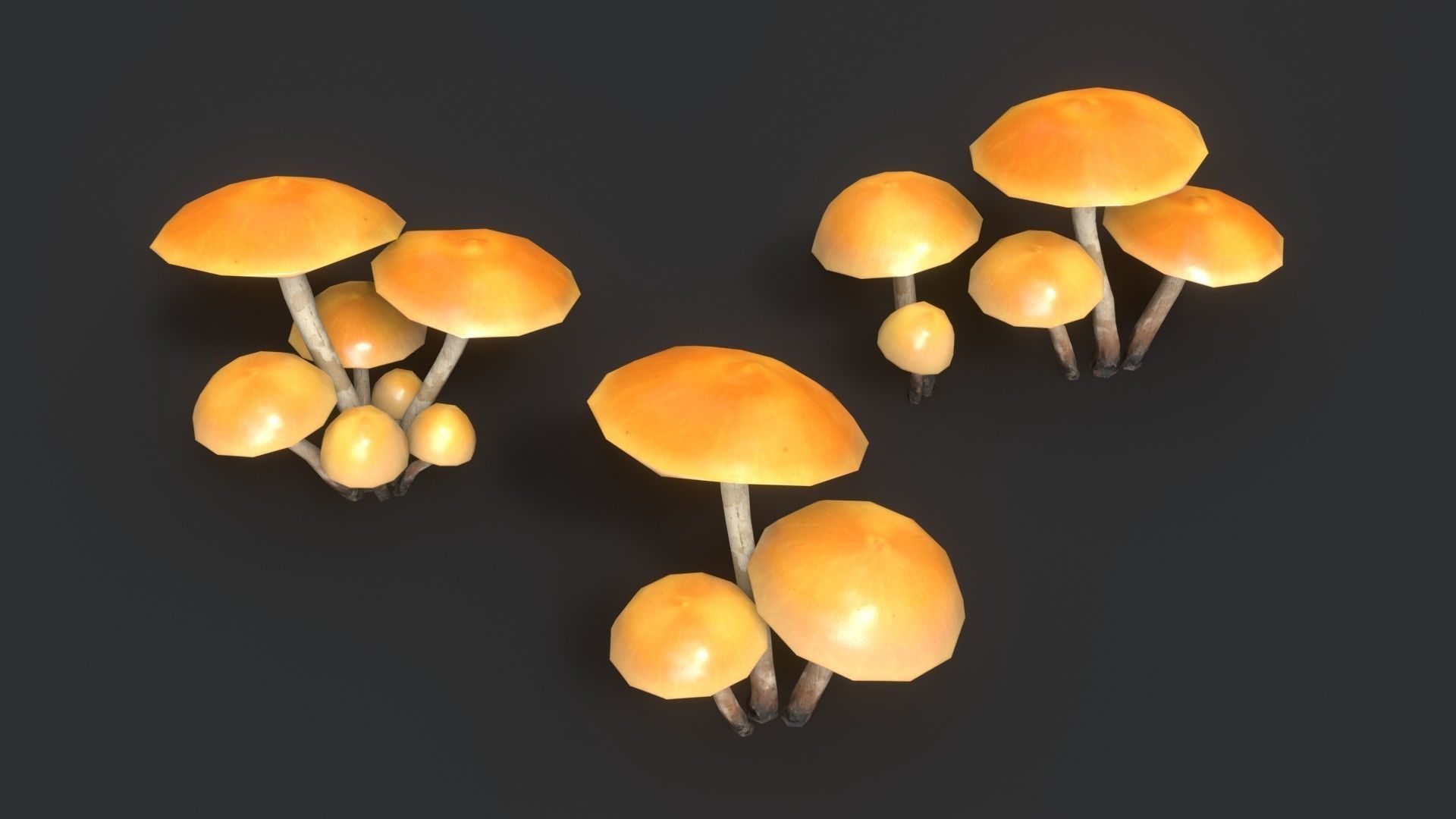Funeral Bell Mushrooms Set Low-poly 3D model_7