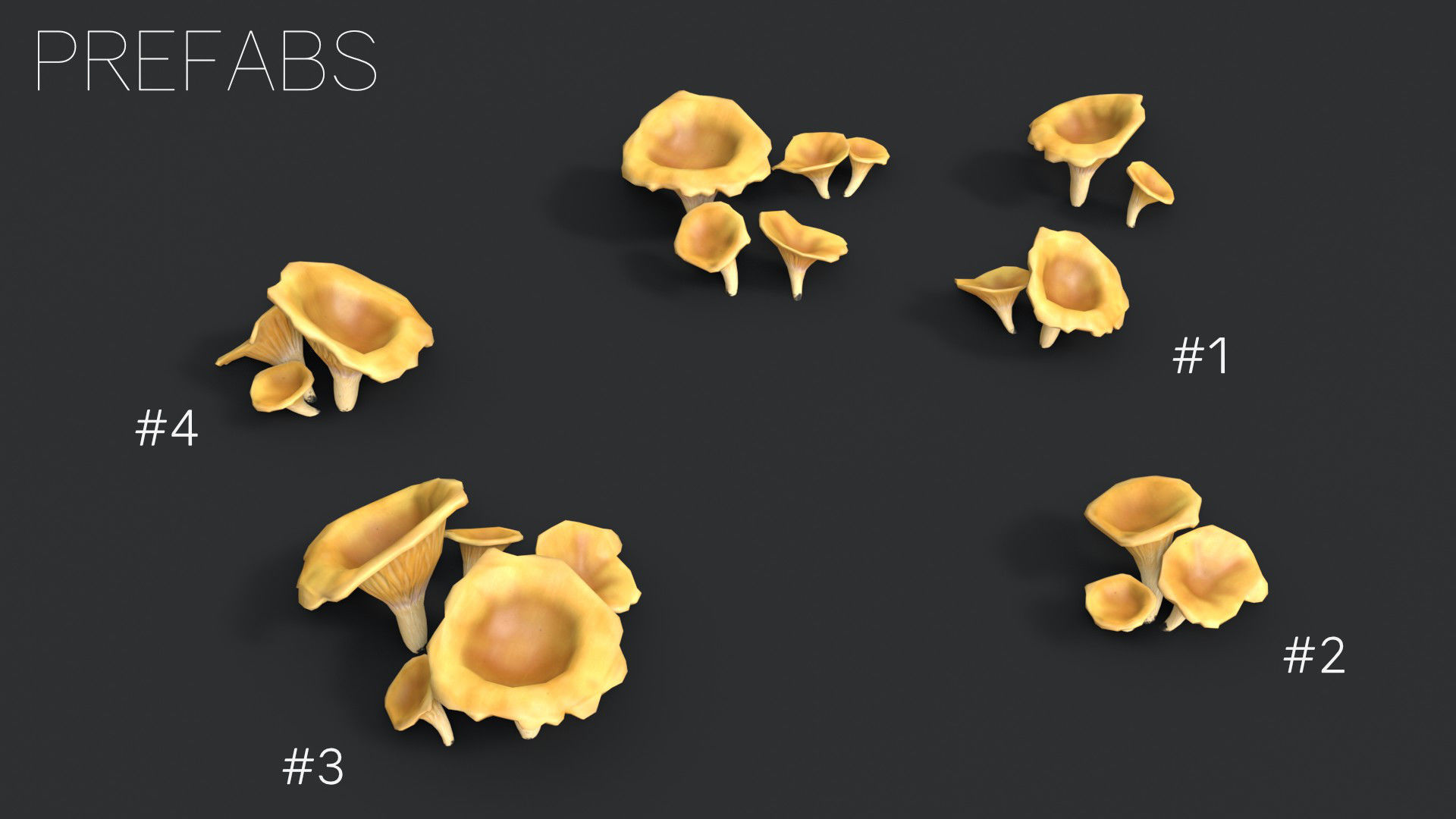 Golden Chanterelle Mushroom Set Low-poly 3D model_8