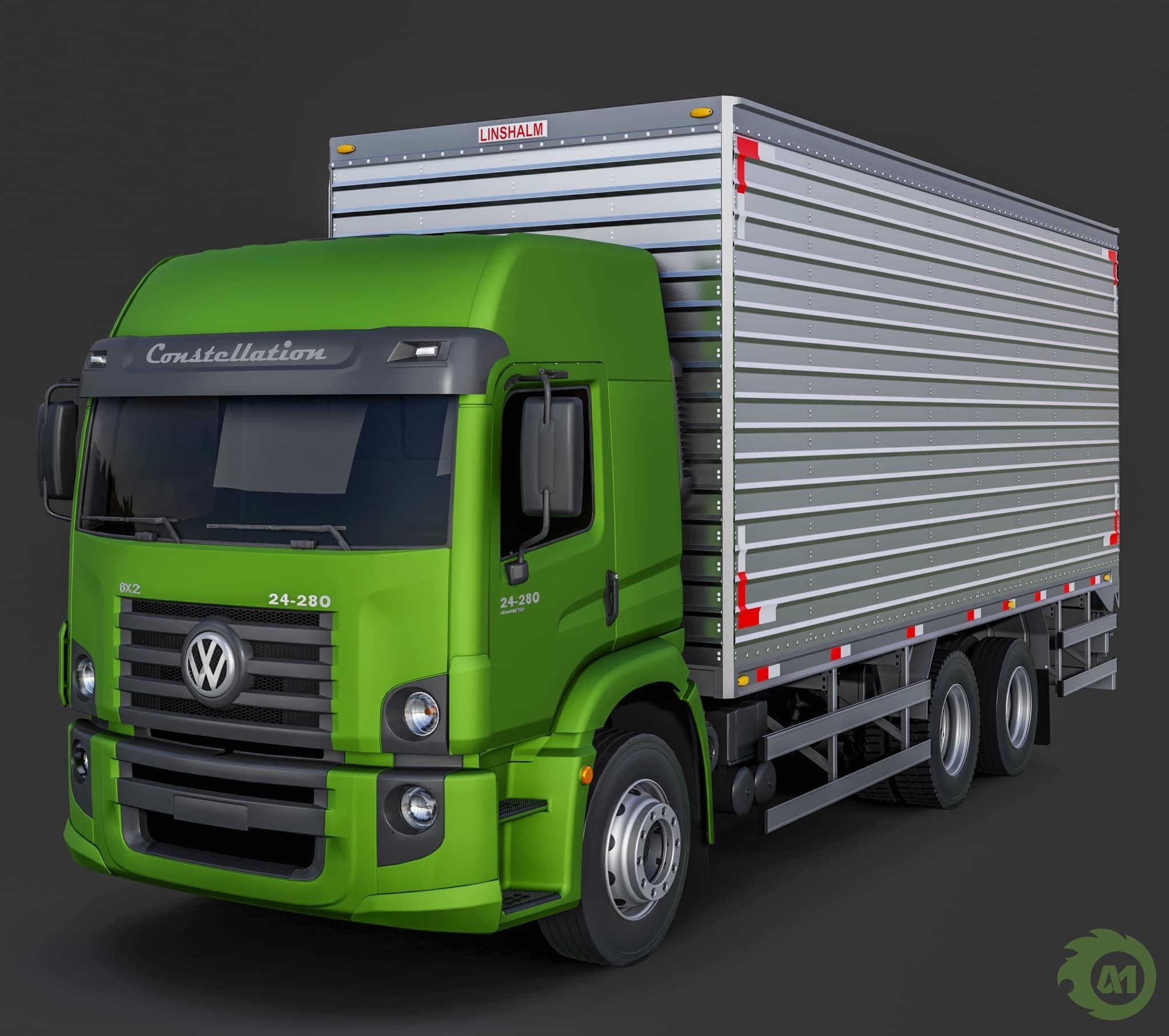 Pack 50 complete trucks Low-poly 3D model_52