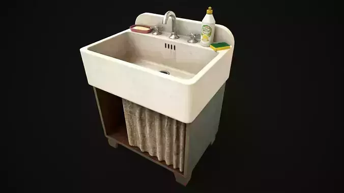 Old kitchen sink Low-poly 3D model