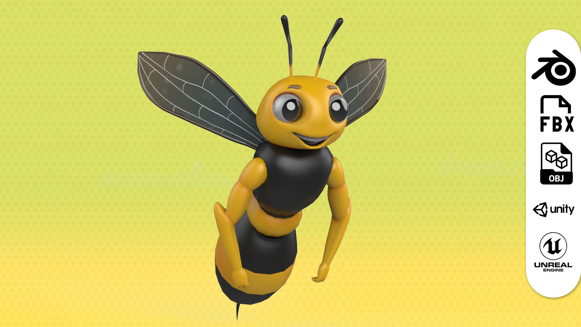 Cute Bee Character 3D model with Animation Low-poly 3D model_3