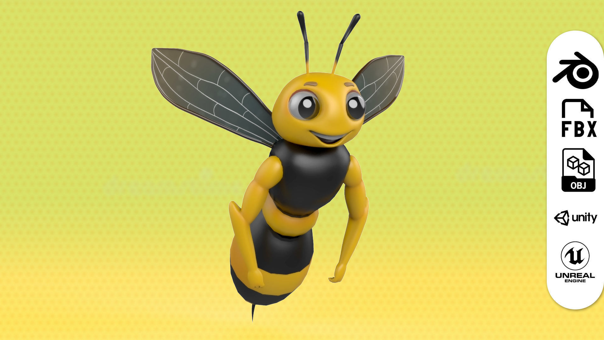 Cute Bee Character 3D model with Animation Low-poly 3D model_1