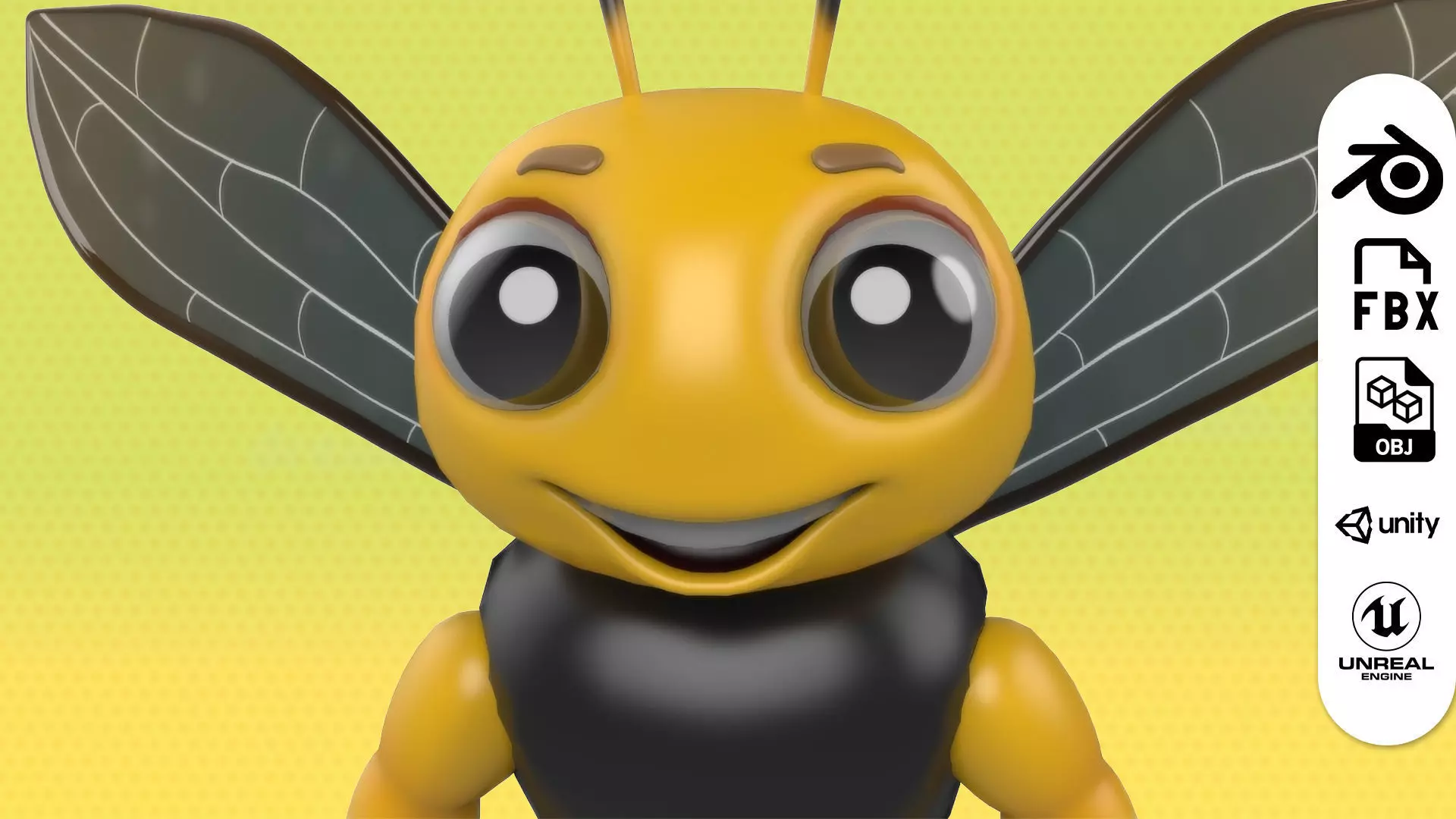 Cute Bee Character 3D model with Animation Low-poly 3D model_0