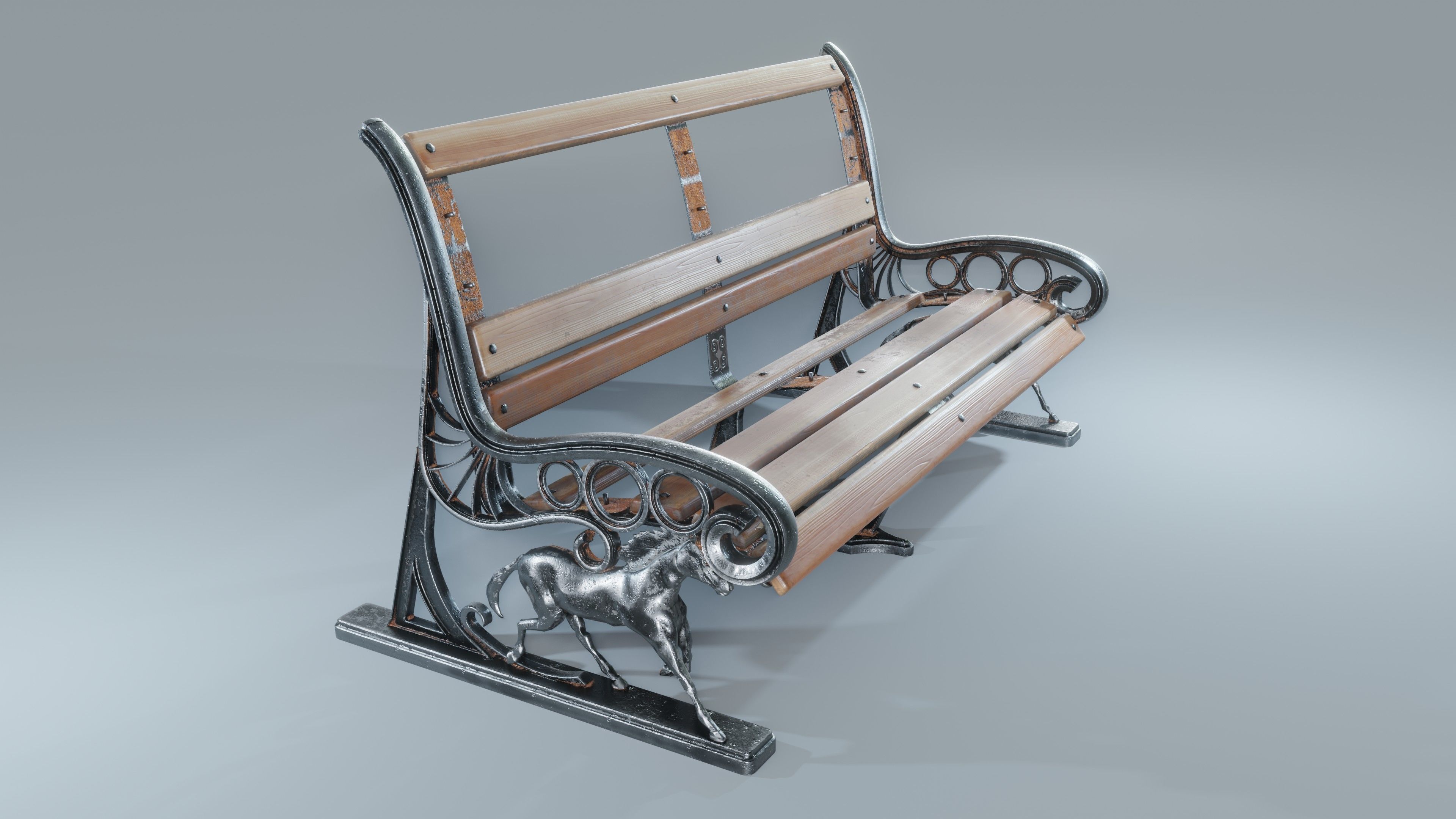 Park Bench Low-poly 3D model_16