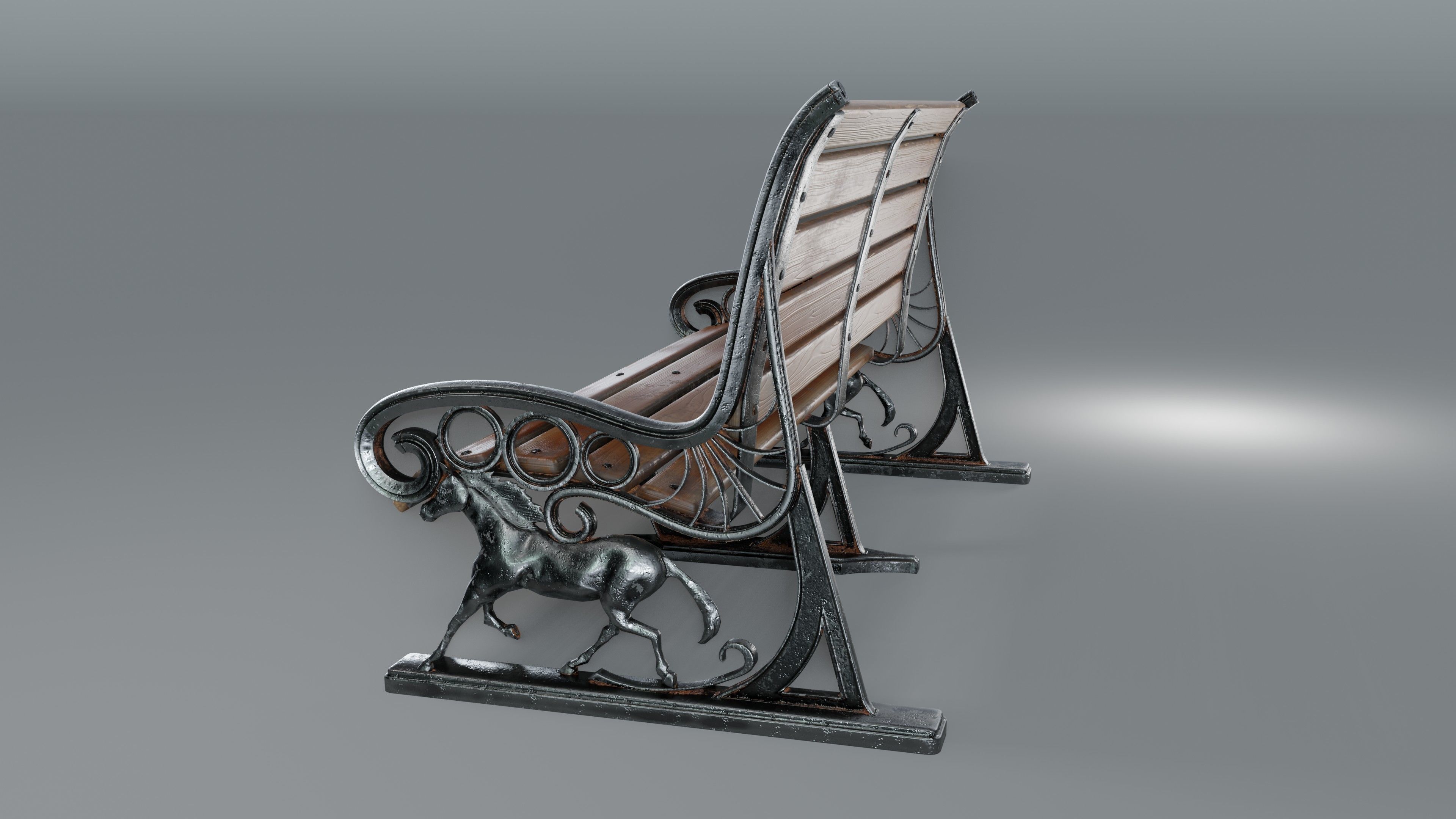 Park Bench Low-poly 3D model_4