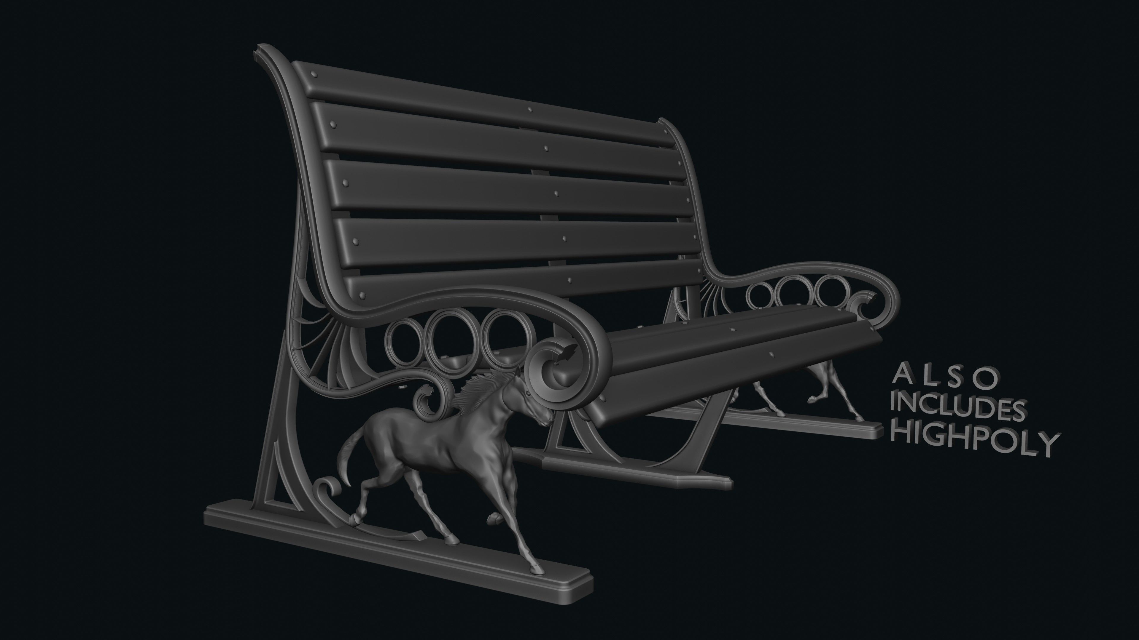 Park Bench Low-poly 3D model_3