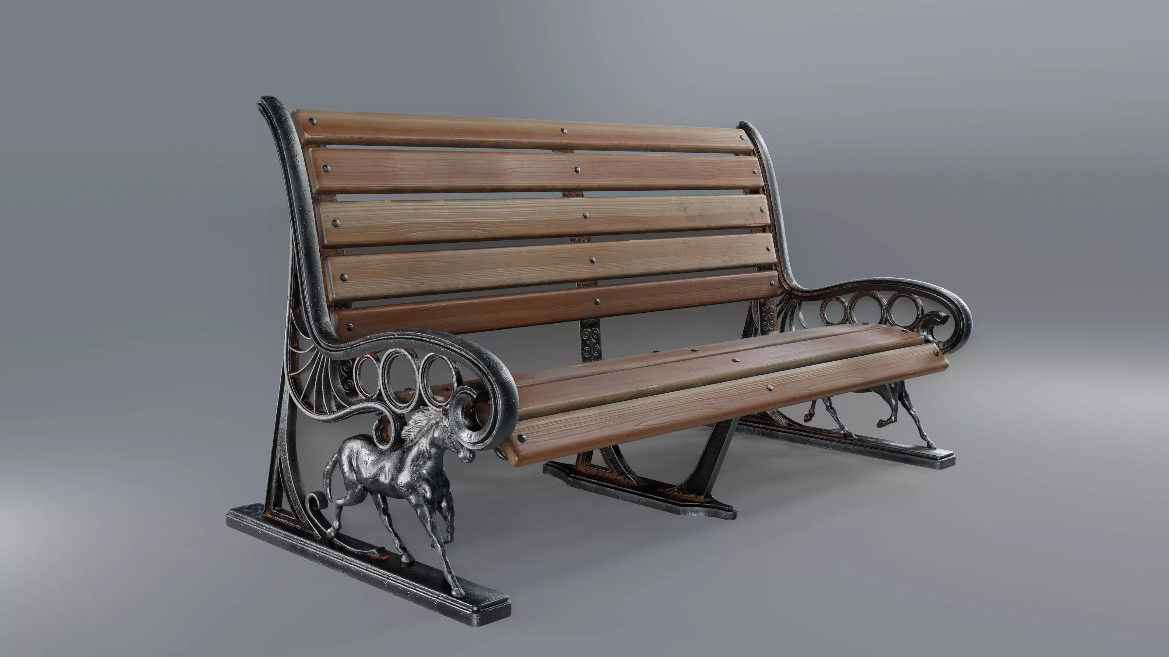 Park Bench Low-poly 3D model_0