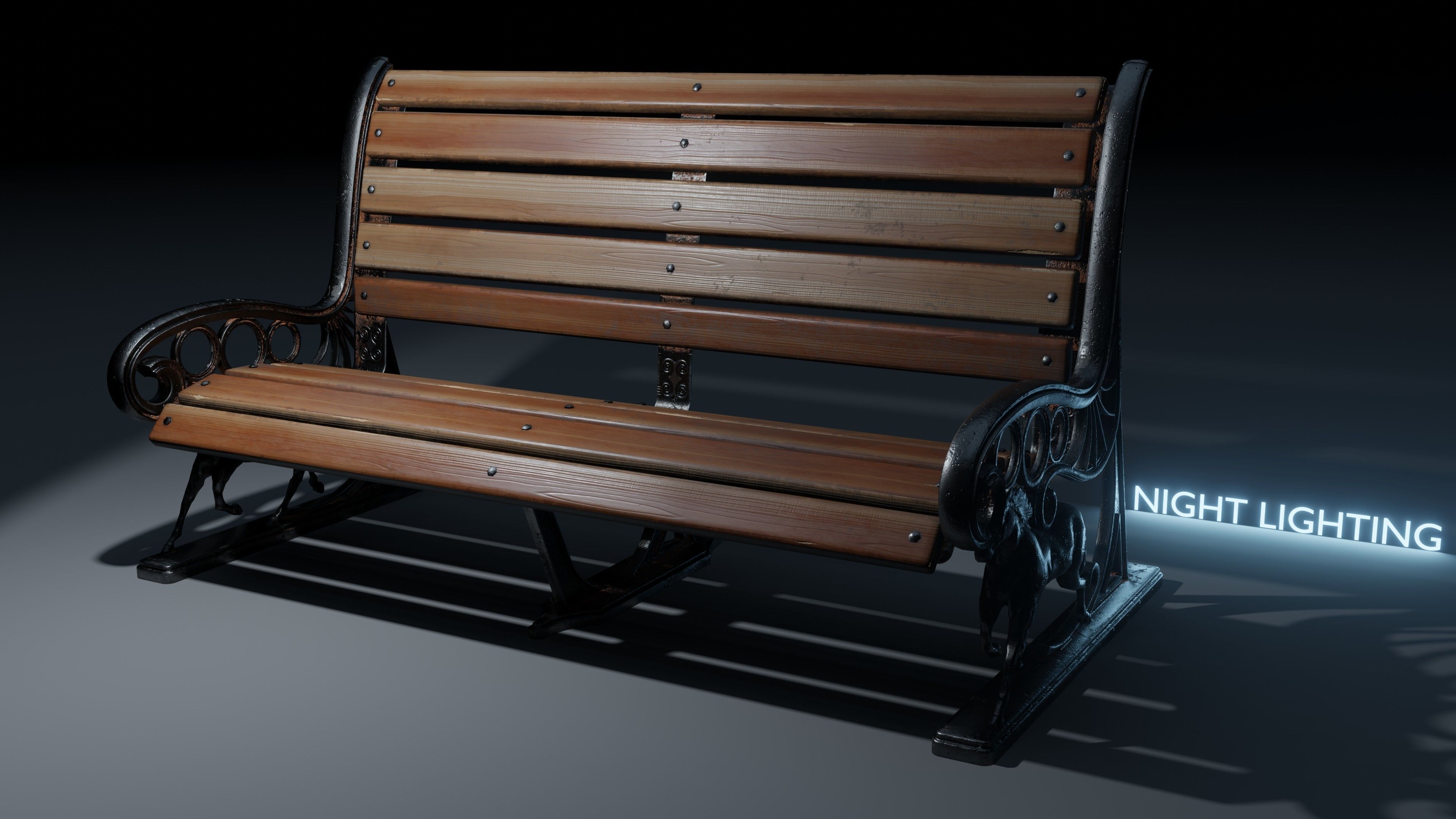 Park Bench Low-poly 3D model_13