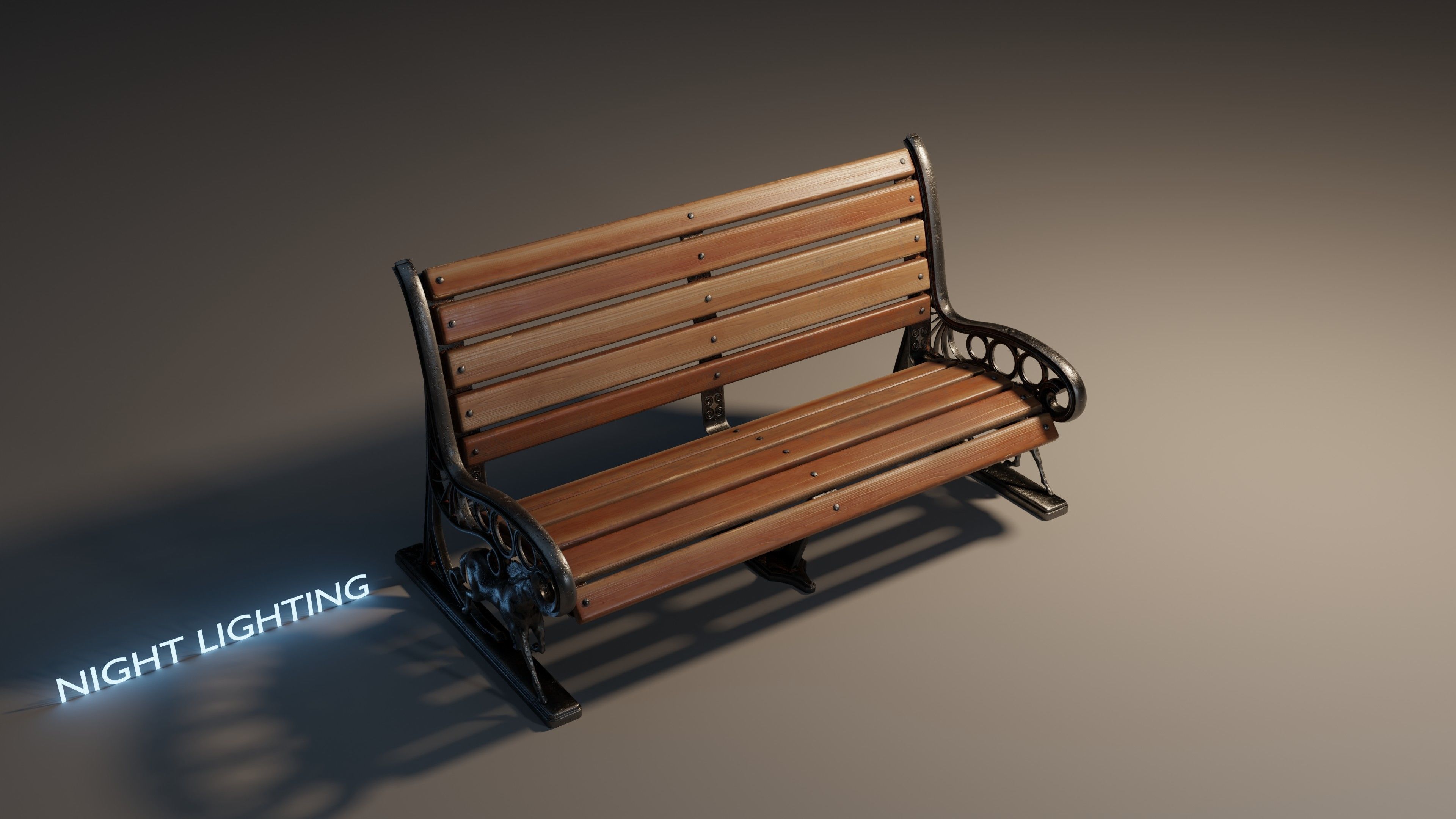 Park Bench Low-poly 3D model_12