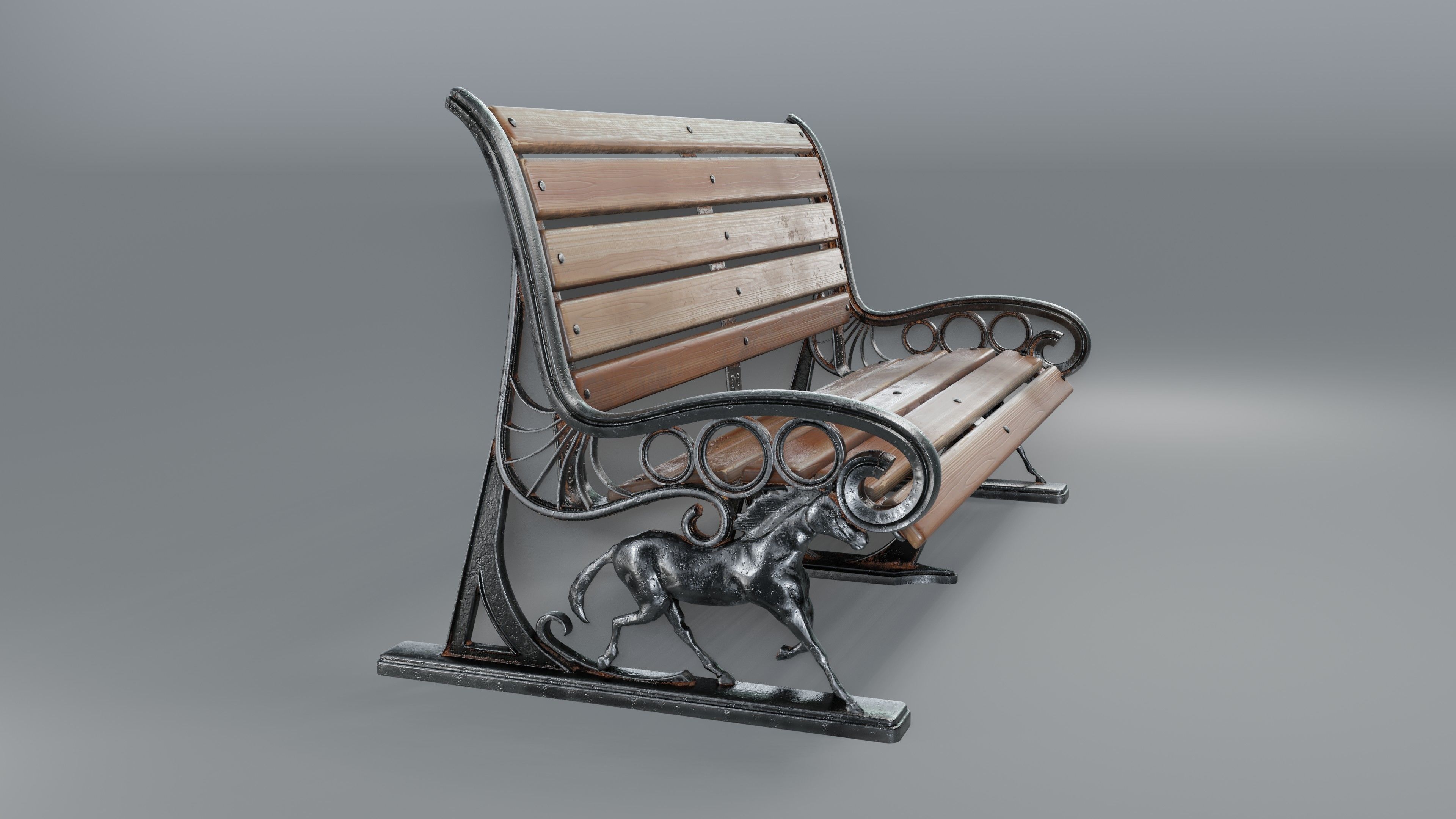 Park Bench Low-poly 3D model_8