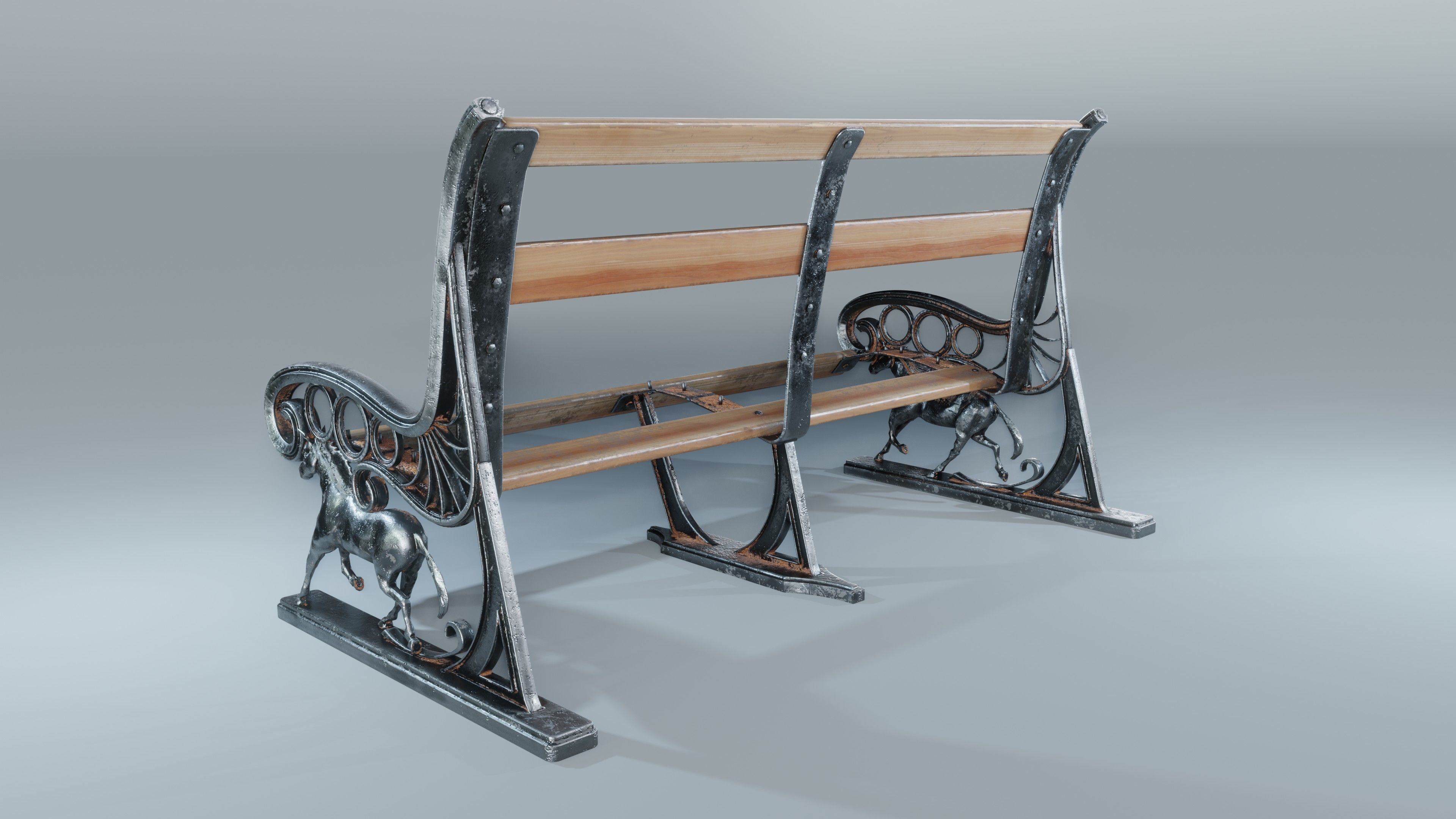 Park Bench Low-poly 3D model_15