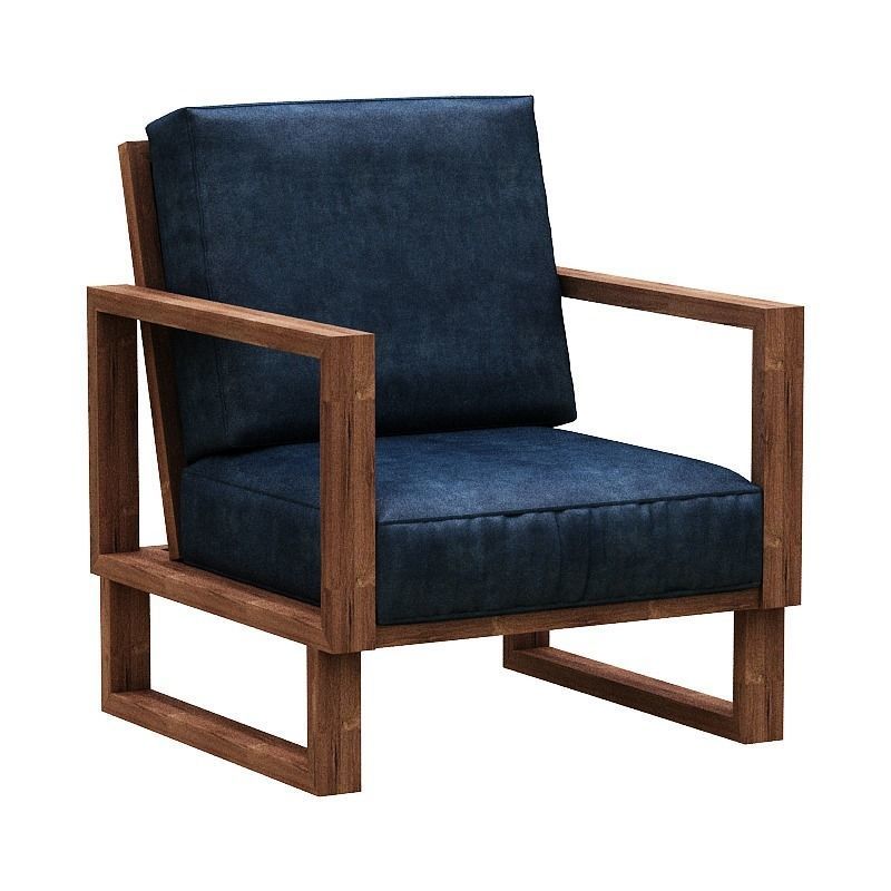 Armchair lounge chair with fabric and wooden frame Low-poly 3D model_1