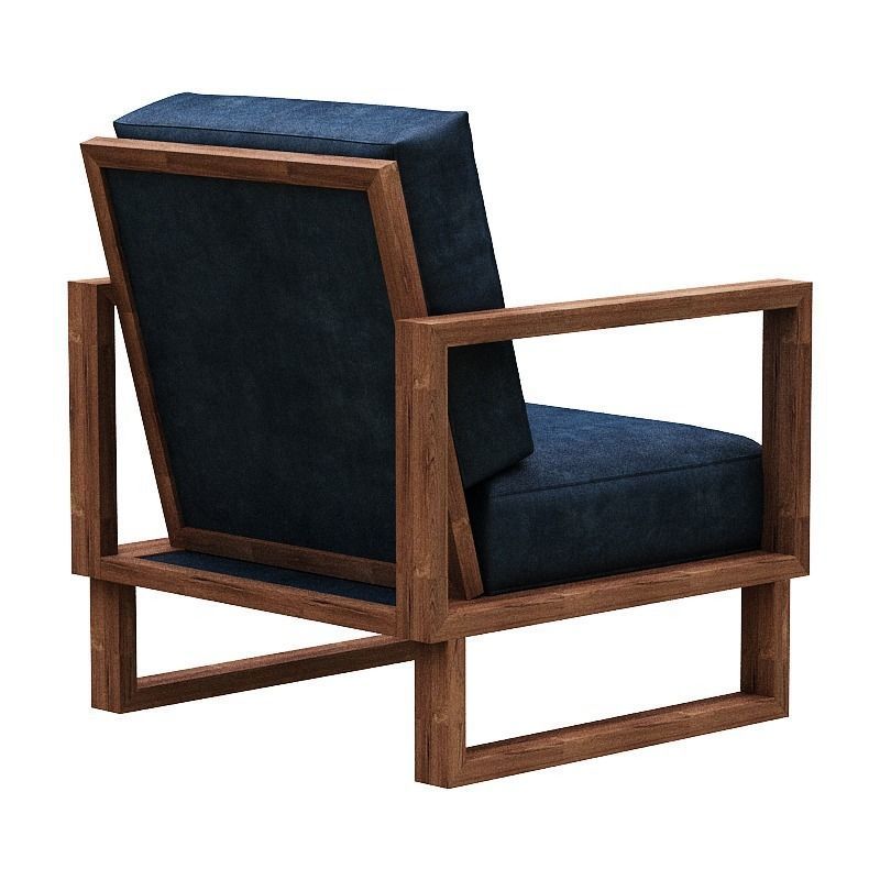 Armchair lounge chair with fabric and wooden frame Low-poly 3D model_4