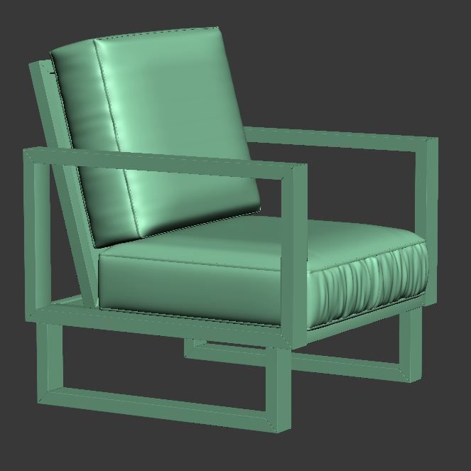 Armchair lounge chair with fabric and wooden frame Low-poly 3D model_8