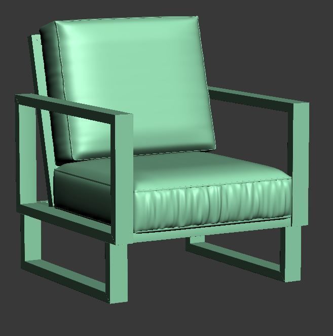 Armchair lounge chair with fabric and wooden frame Low-poly 3D model_7