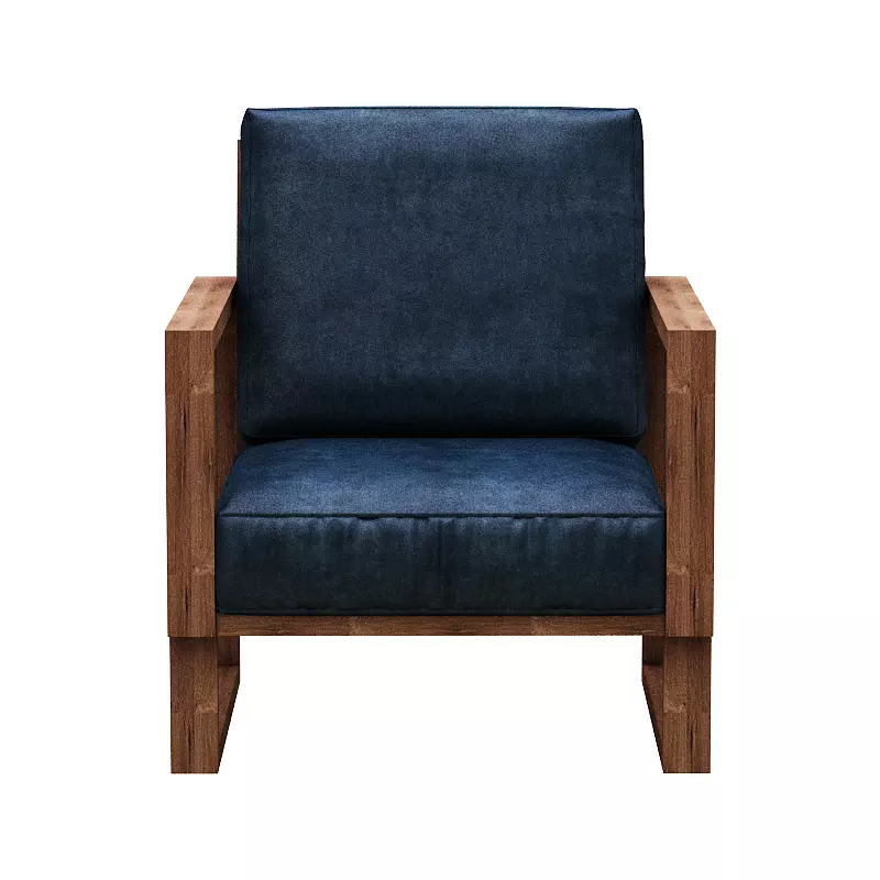 Armchair lounge chair with fabric and wooden frame Low-poly 3D model_0