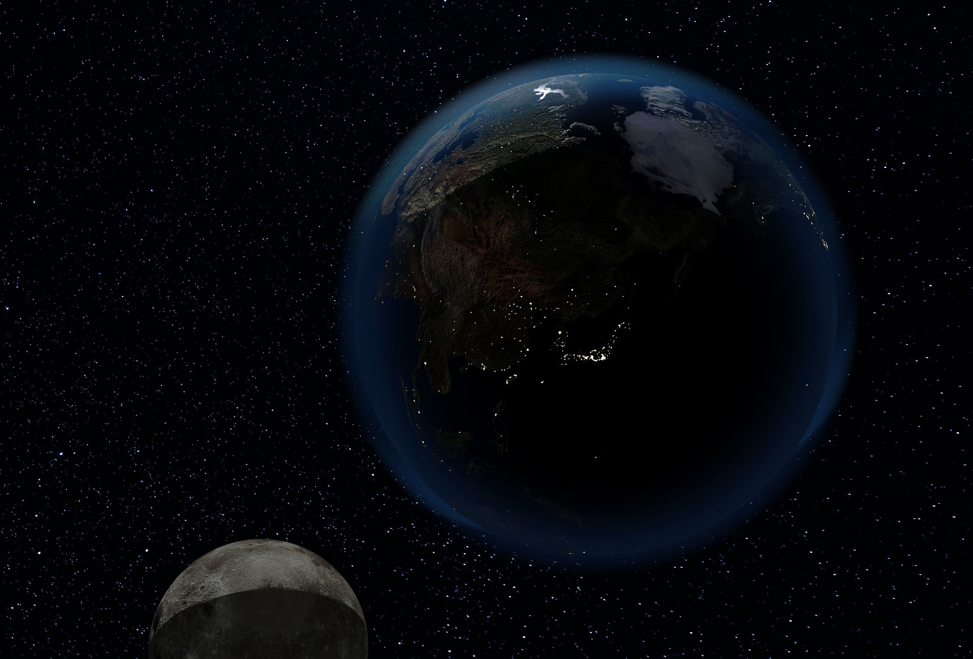 Earth Day and Night texture reacting on Sun rotation and Moon Free 3D model_1