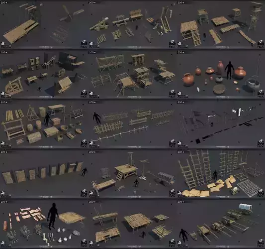 Medieval Collection 3D Model set of wooden furniture 3D model