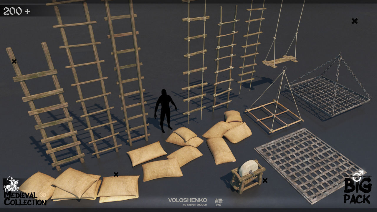 Medieval Collection 3D Model set of wooden furniture 3D model_13