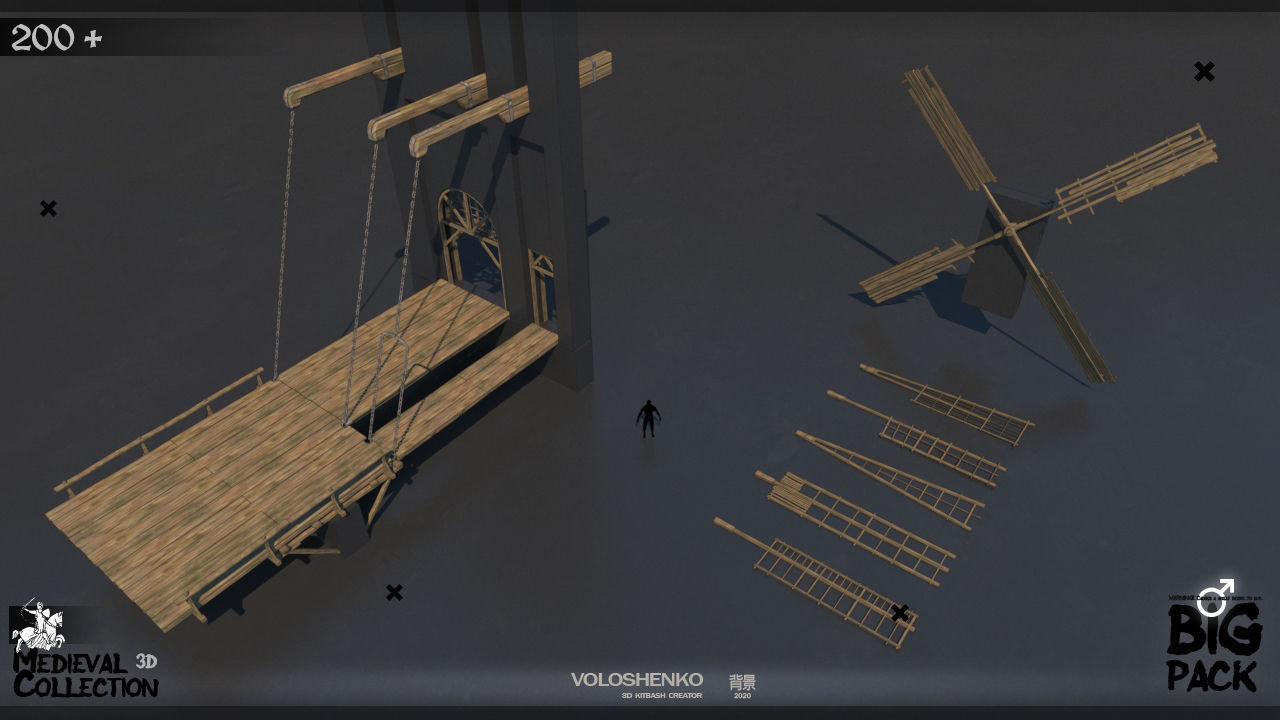 Medieval Collection 3D Model set of wooden furniture 3D model_9