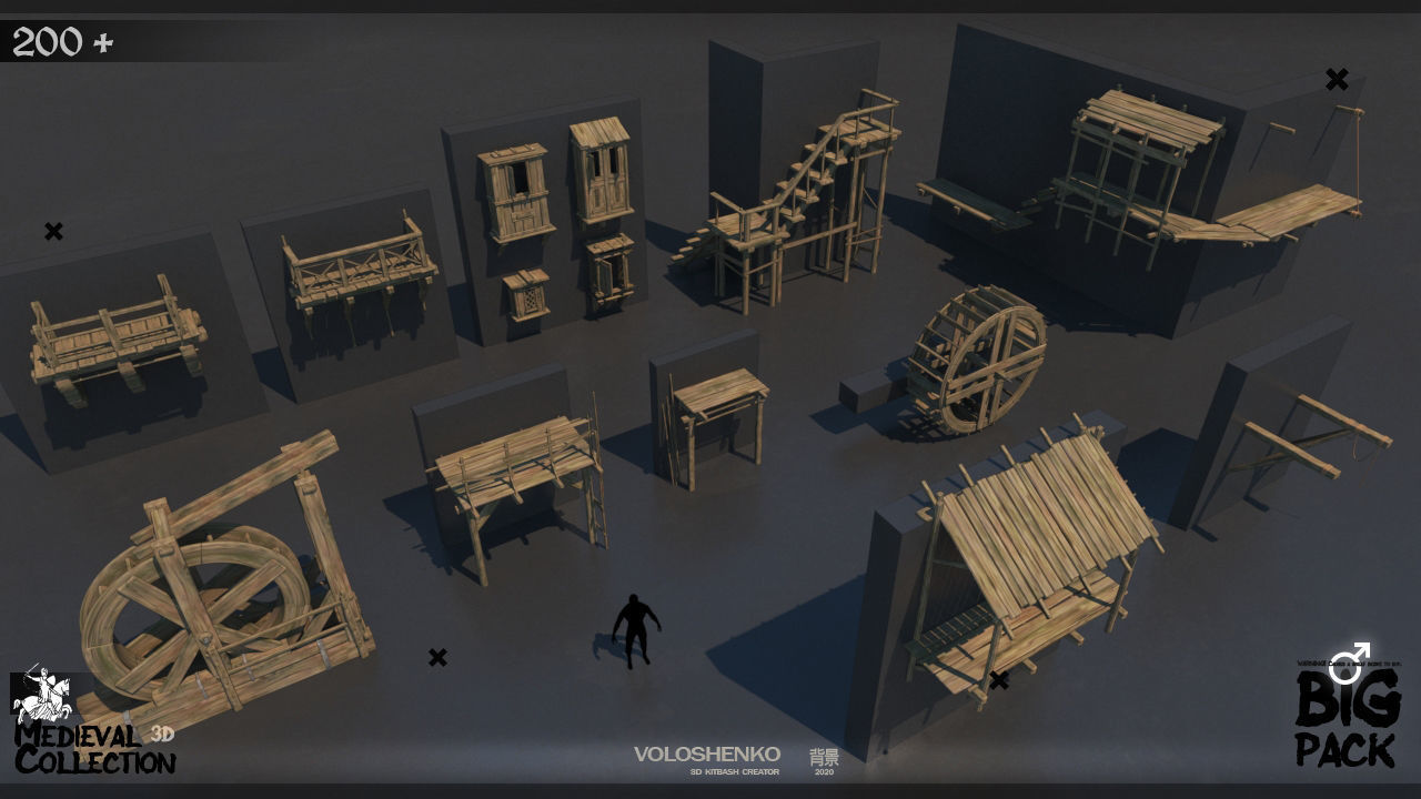 Medieval Collection 3D Model set of wooden furniture 3D model_2